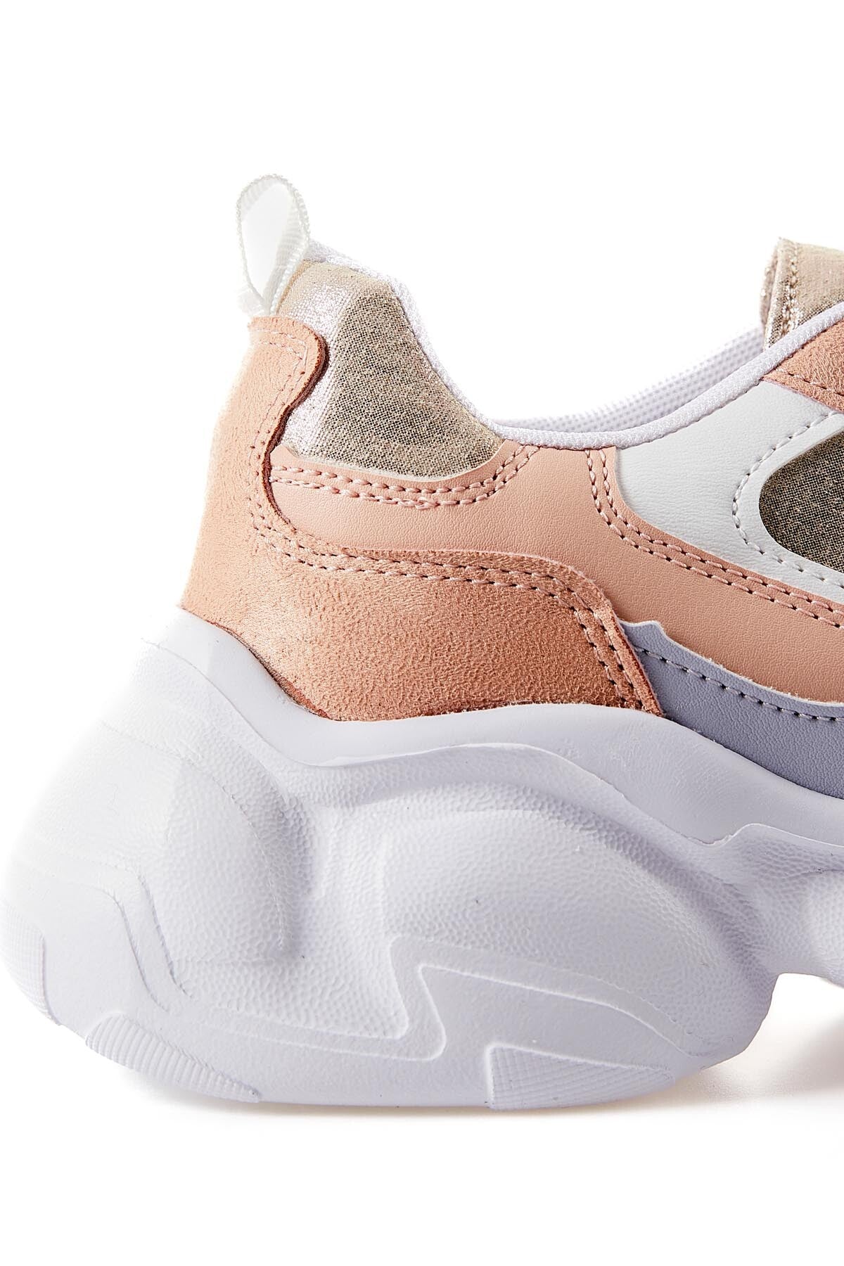 Pudra Yüksek Tabanlı Bağcıklı Renk Geçişli Suni Deri Kadın Spor Ayakkabı - 89206