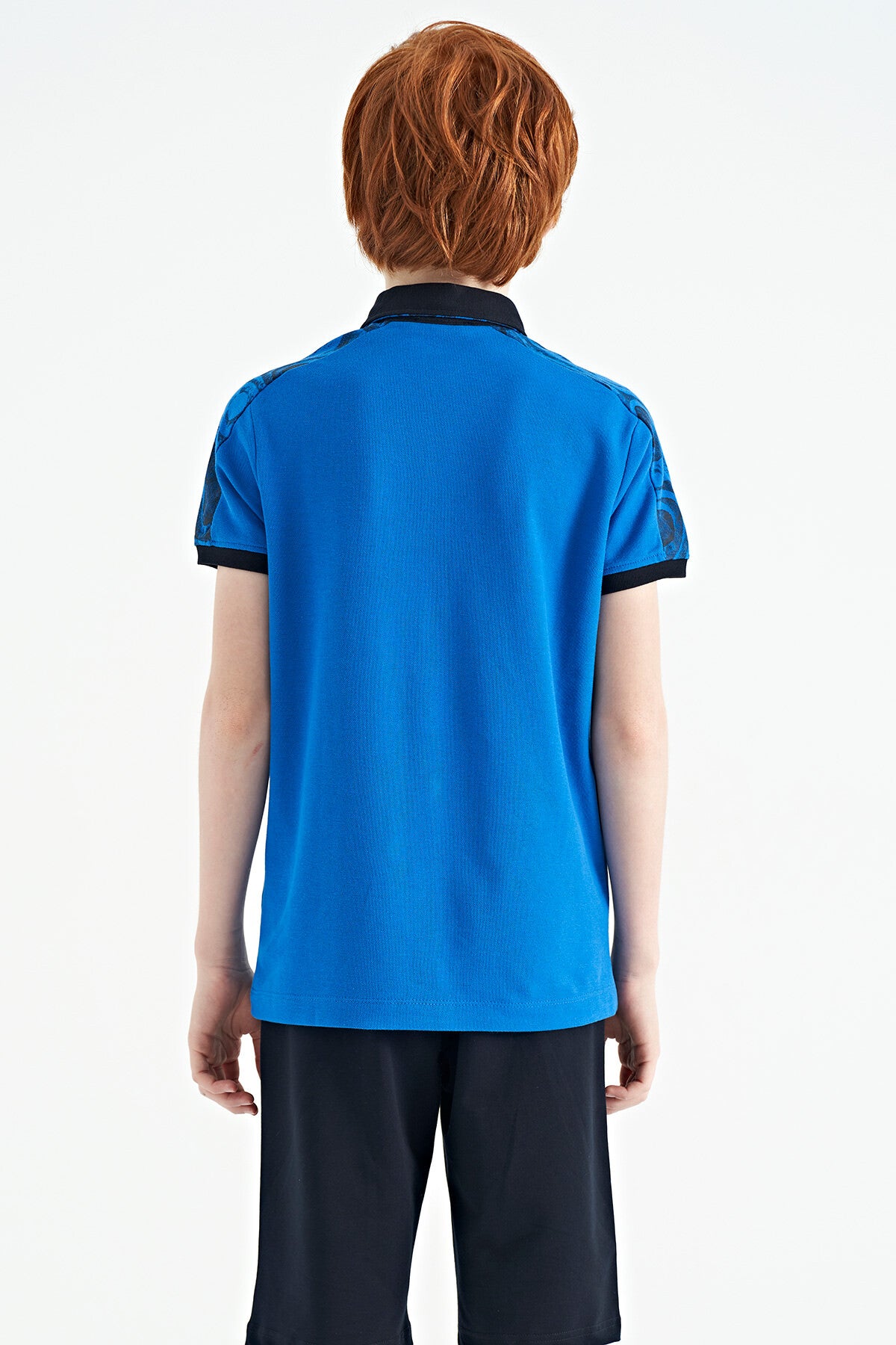 Saks Baskı Detaylı Pola Yaka Standart Kalıp Erkek Çocuk T-Shırt - 11166