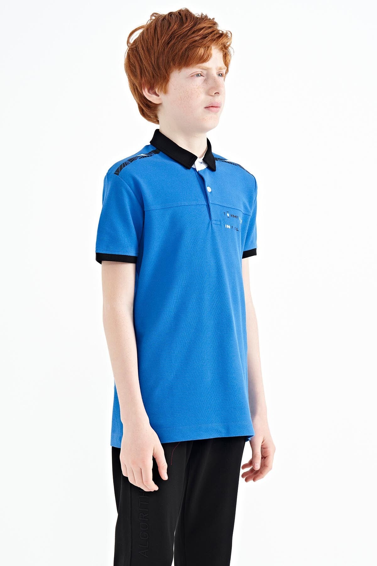 Saks Baskı Detaylı Standart Kalıp Polo Yaka Erkek Çocuk T-Shirt - 11140