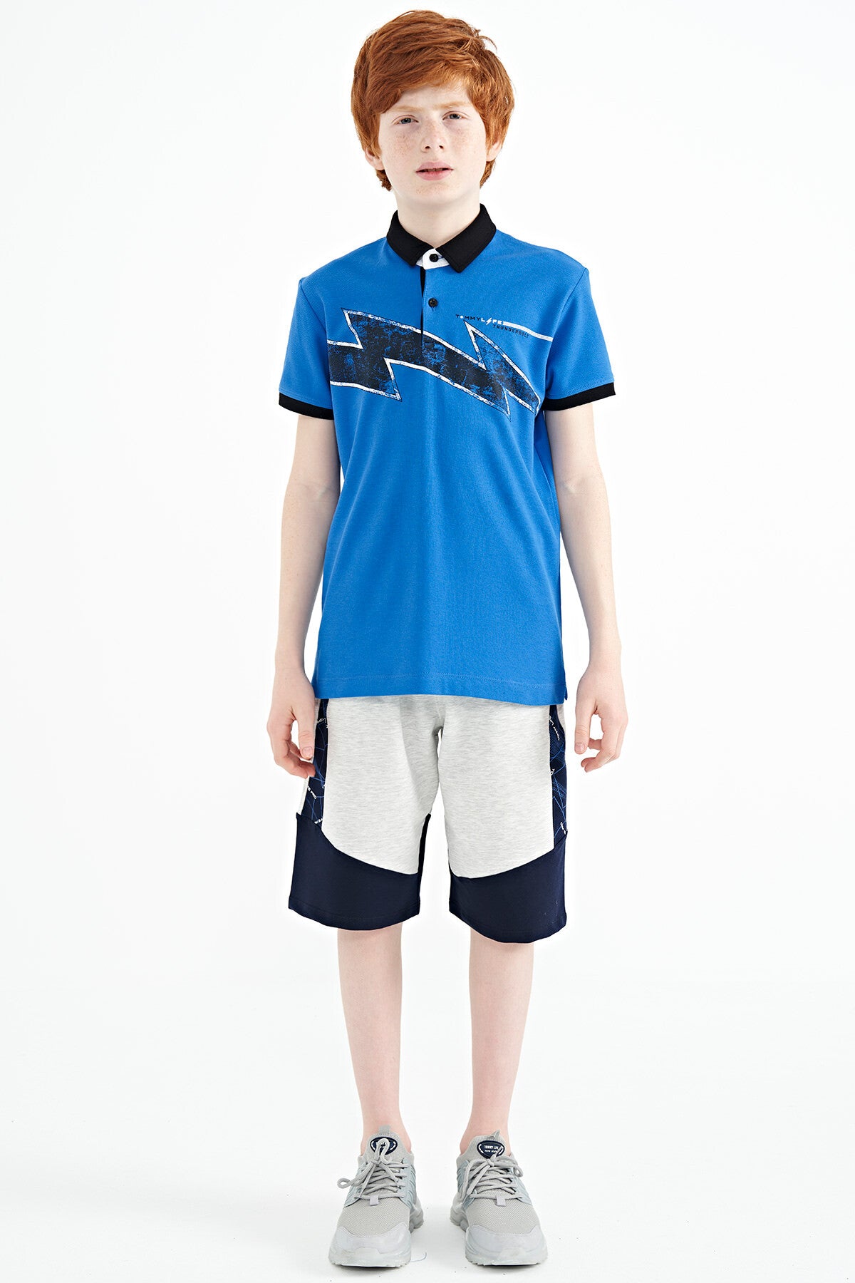 Saks Baskı Detaylı Standart Kalıp Polo Yaka Erkek Çocuk T-Shirt - 11154