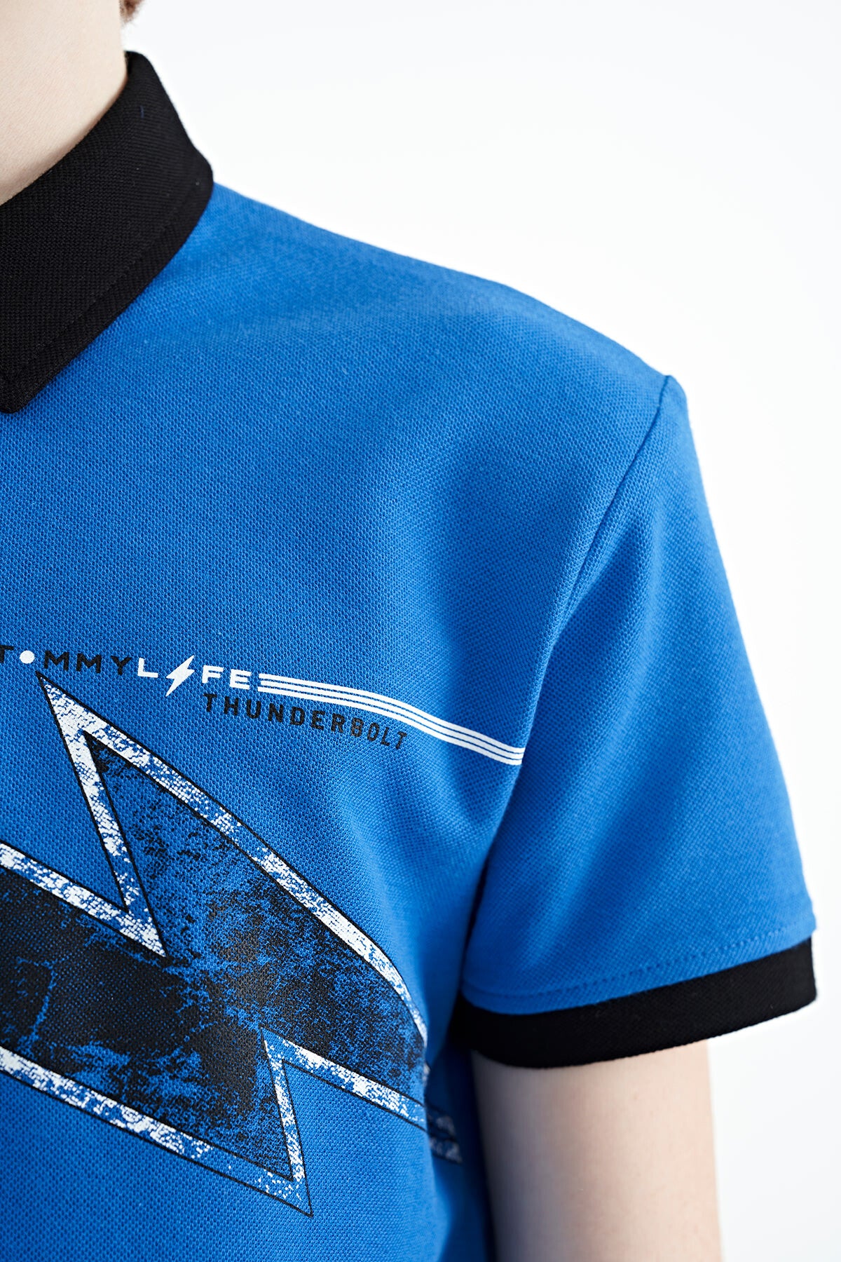Saks Baskı Detaylı Standart Kalıp Polo Yaka Erkek Çocuk T-Shirt - 11154