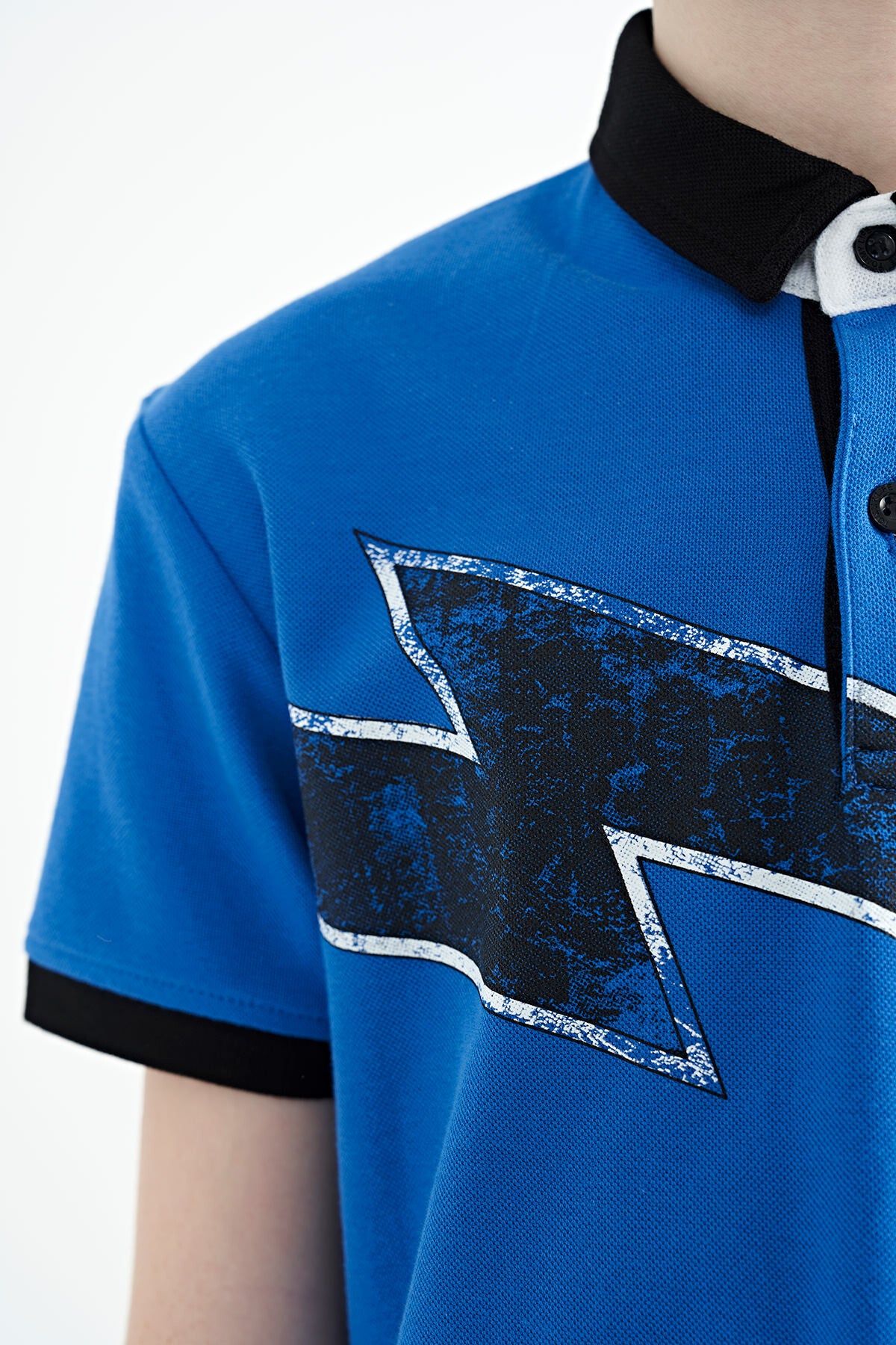 Saks Baskı Detaylı Standart Kalıp Polo Yaka Erkek Çocuk T-Shirt - 11154