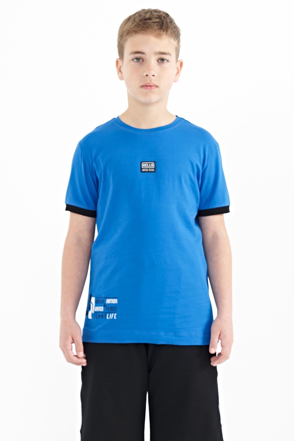 Saks Baskılı Standart Kalıp O Yaka Erkek Çocuk T-Shirt - 11097