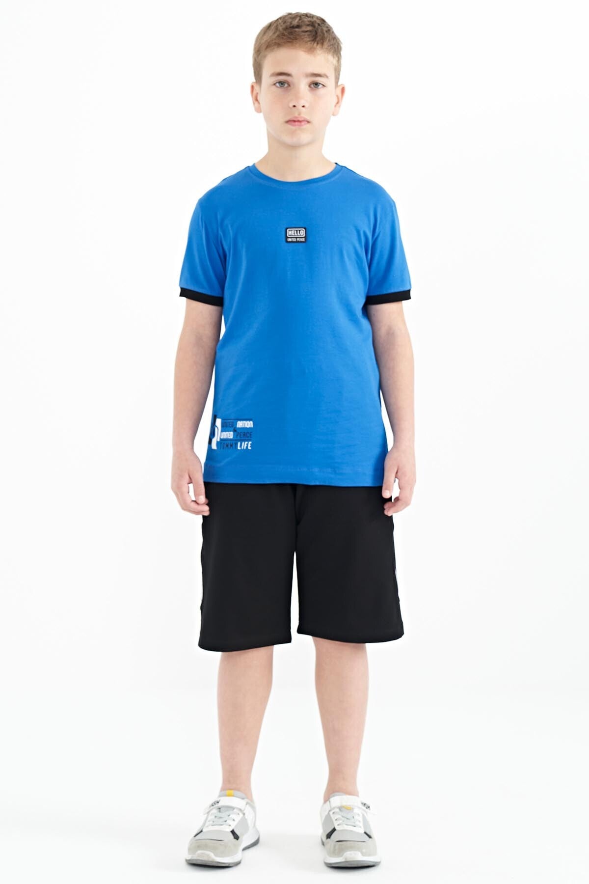 Saks Baskılı Standart Kalıp O Yaka Erkek Çocuk T-Shirt - 11097