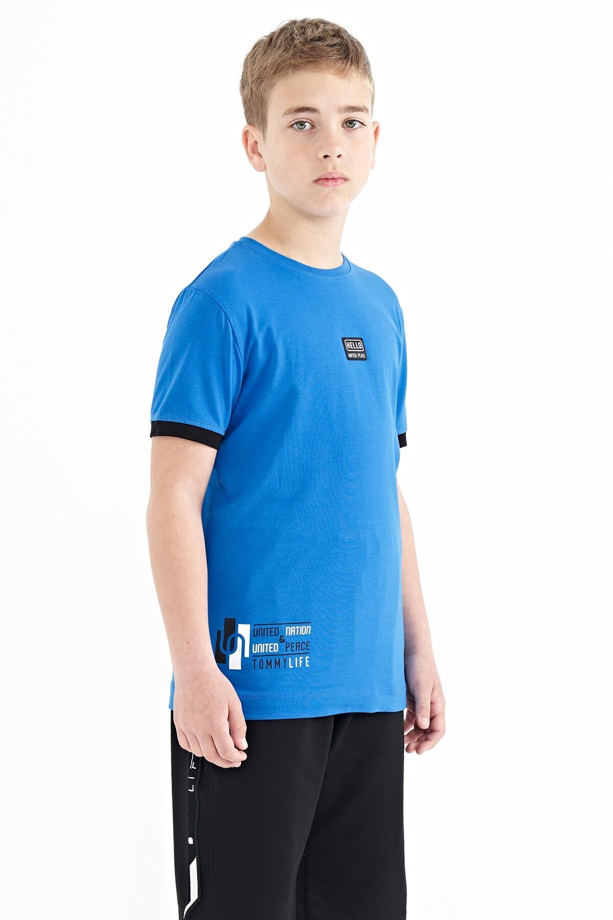 Saks Baskılı Standart Kalıp O Yaka Erkek Çocuk T-Shirt - 11097