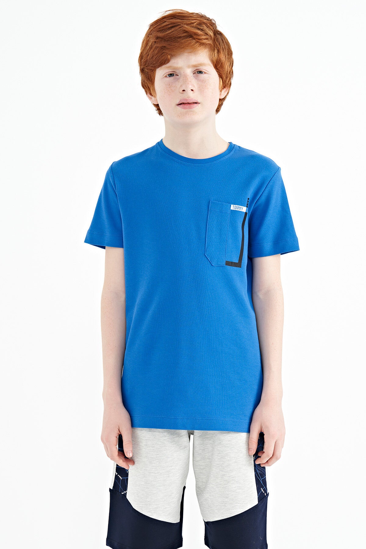 Saks Cep Detaylı O Yaka Standart Kalıp Erkek Çocuk T-Shirt - 11120