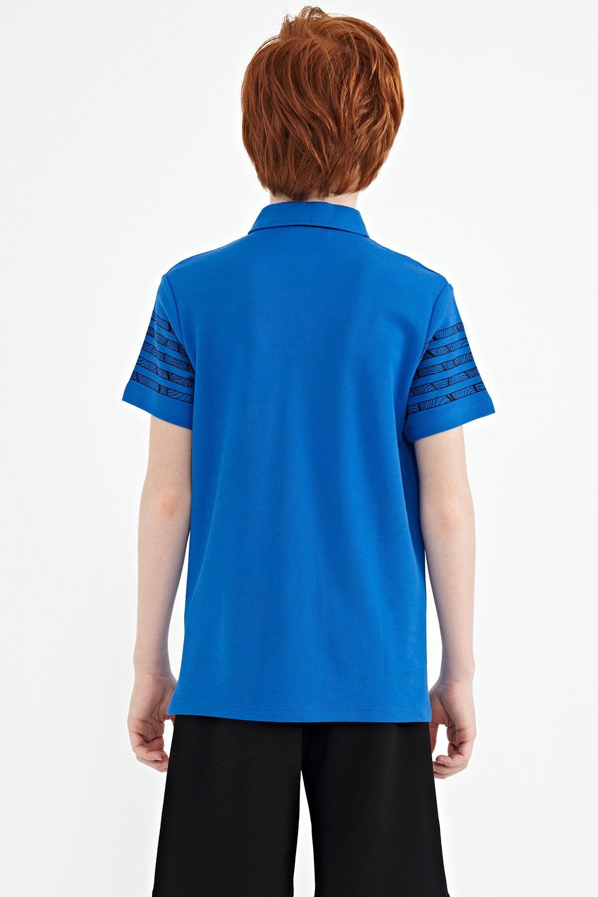 Saks Kol Baskı Detaylı Standart Kalıp Polo Yaka Erkek Çocuk T-Shirt - 11093