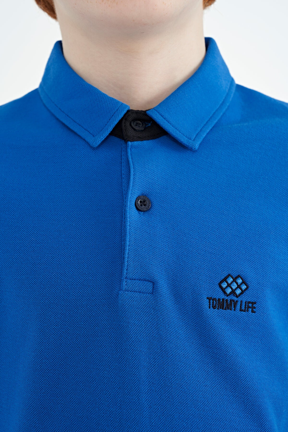 Saks Kol Baskı Detaylı Standart Kalıp Polo Yaka Erkek Çocuk T-Shirt - 11093