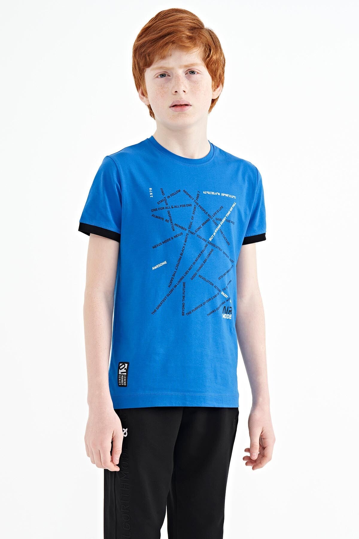 Saks Minimal Yazı Baskılı Standart Kalıp O Yaka Erkek Çocuk T-Shirt - 11132