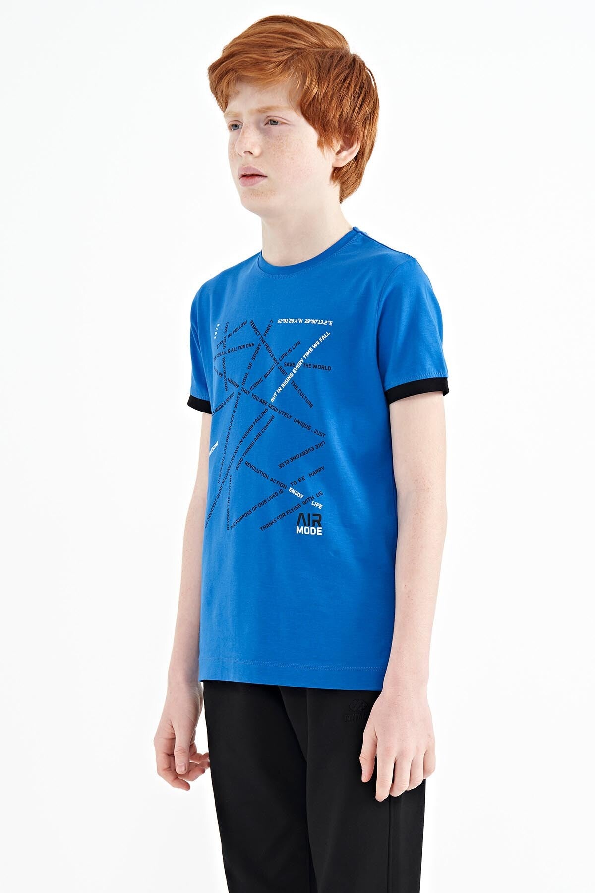 Saks Minimal Yazı Baskılı Standart Kalıp O Yaka Erkek Çocuk T-Shirt - 11132
