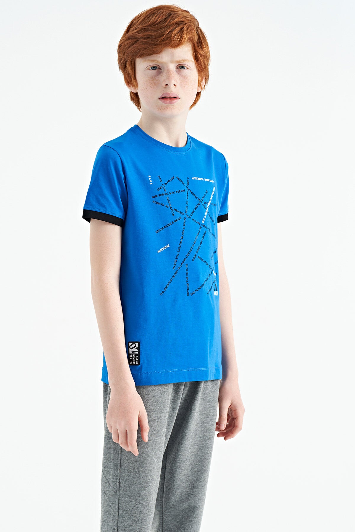 Saks Minimal Yazı Baskılı Standart Kalıp O Yaka Erkek Çocuk T-Shirt - 11132