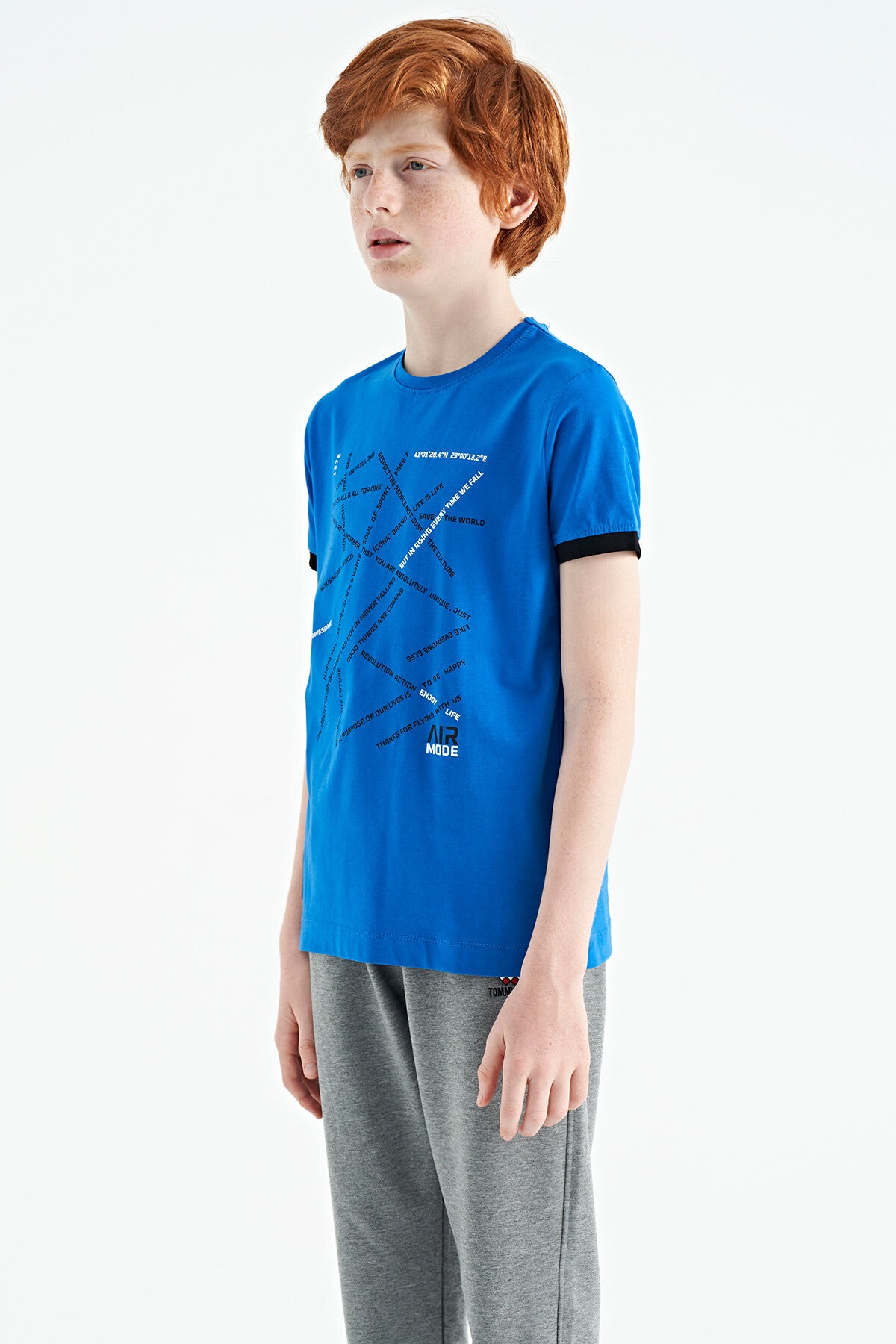Saks Minimal Yazı Baskılı Standart Kalıp O Yaka Erkek Çocuk T-Shirt - 11132