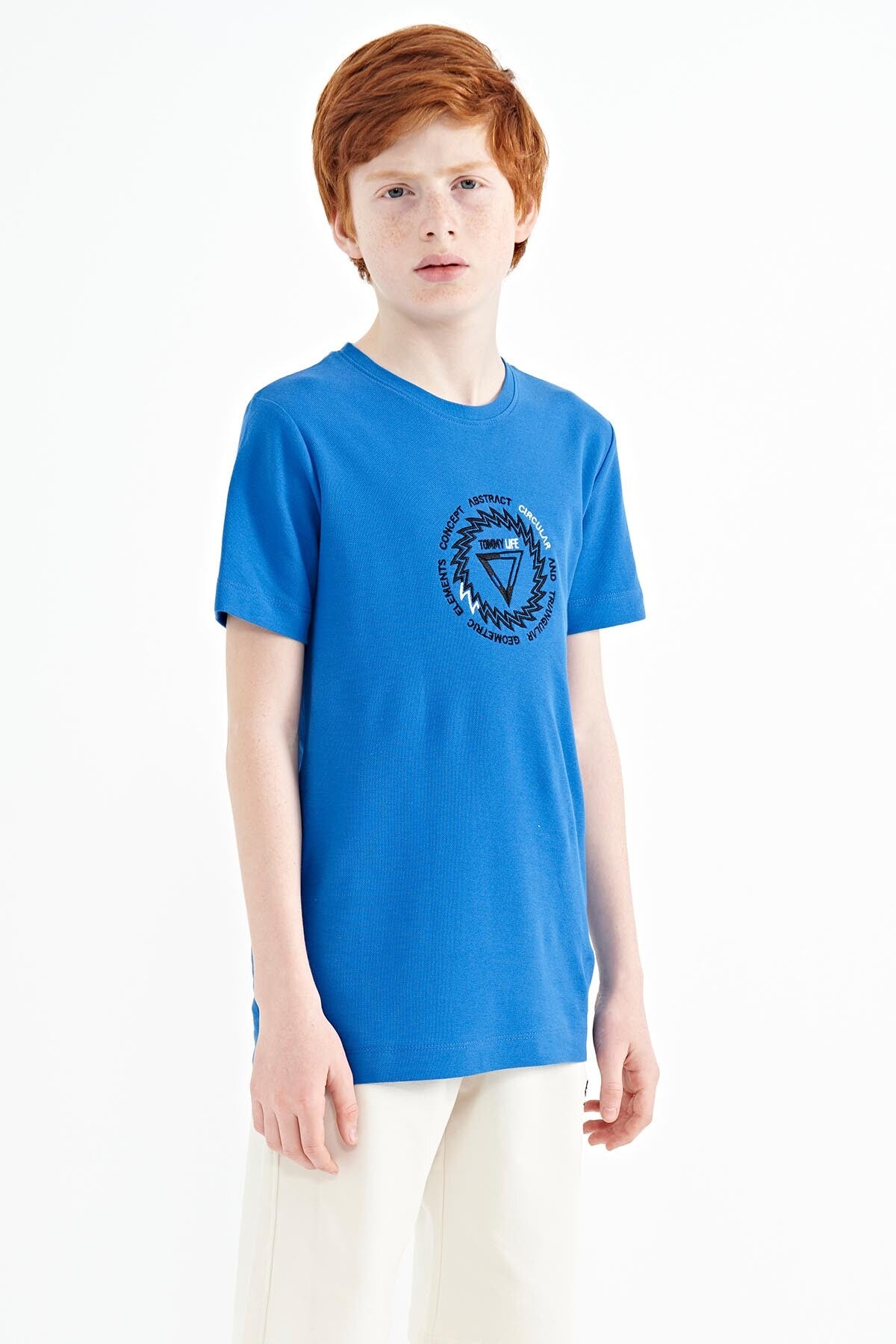 Saks Nakış İşleme Detaylı O Yaka Standart Kalıp Erkek Çocuk T-Shirt - 11115