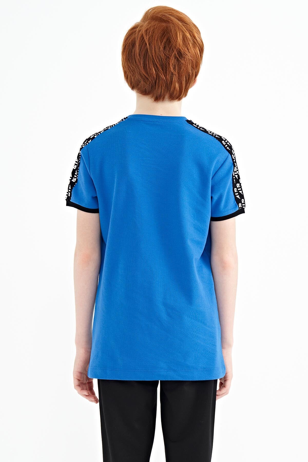 Saks Omuz Baskı Detaylı Standart Kalıp O Yaka Erkek Çocuk T-Shirt - 11121