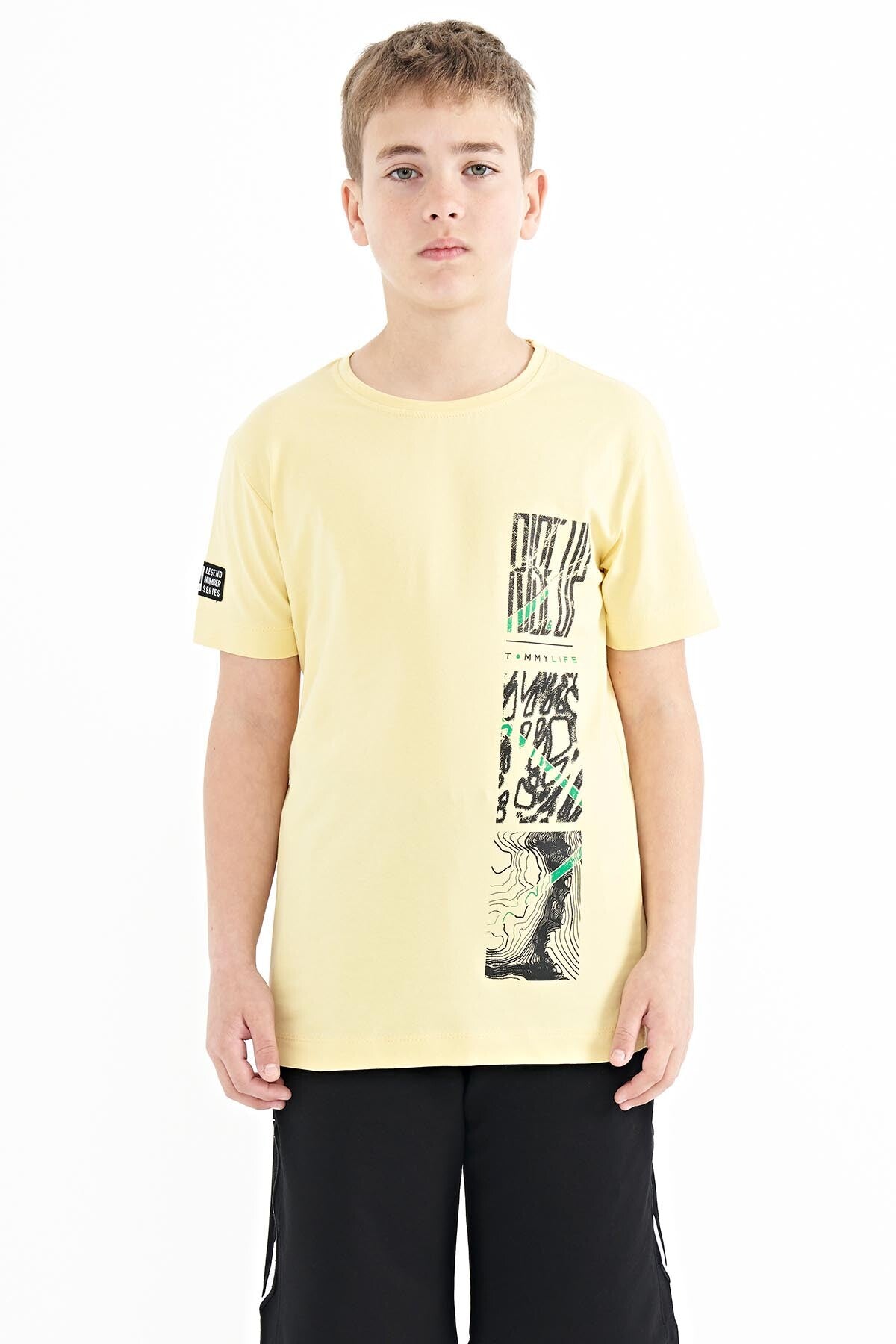 Sarı Baskı Detaylı O Yaka Standart Kalıp Erkek Çocuk T-Shirt - 11104