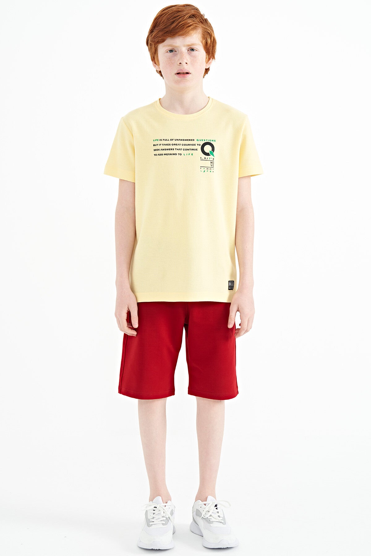 Sarı Baskı Detaylı O Yaka Standart Kalıp Erkek Çocuk T-Shirt - 11145