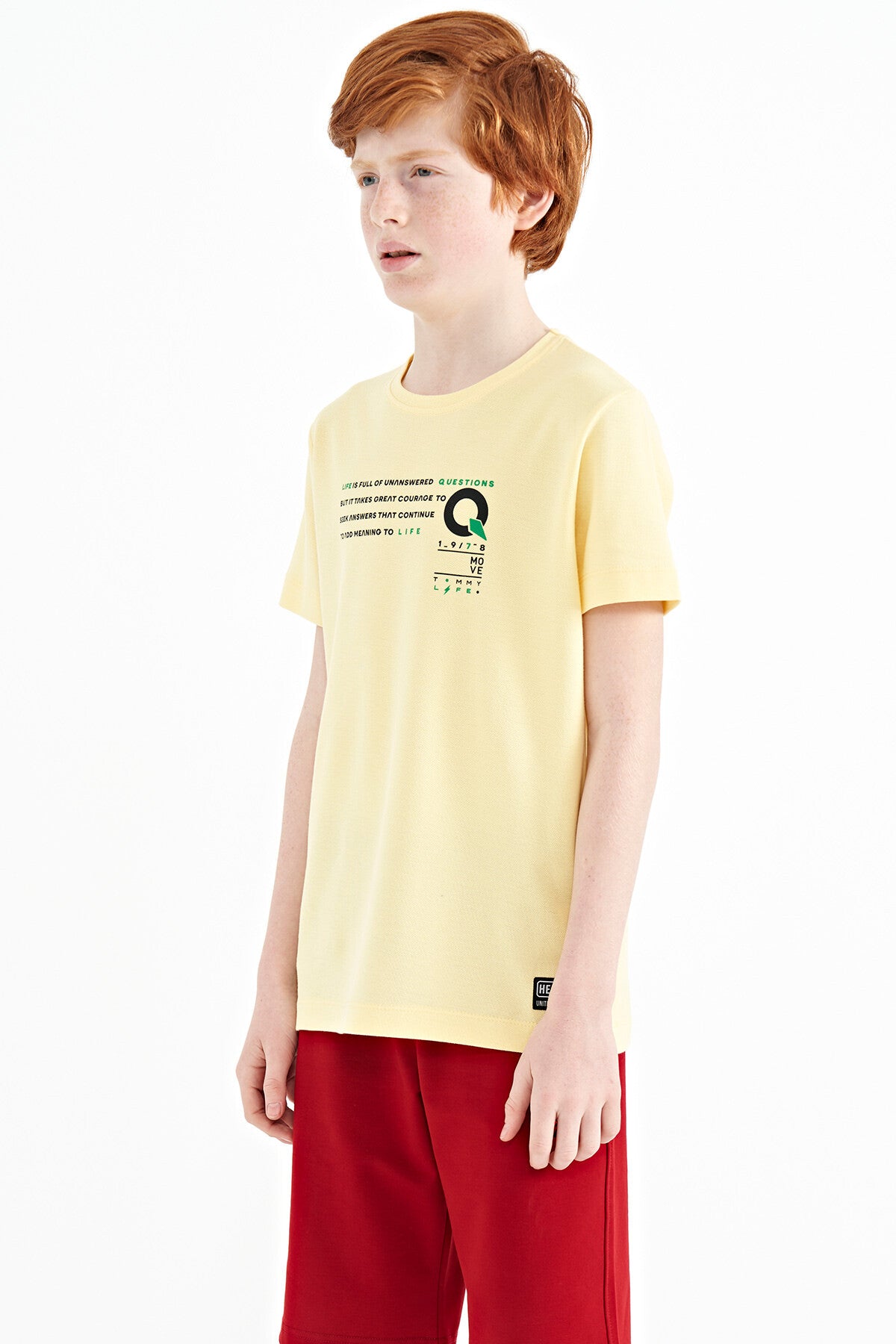 Sarı Baskı Detaylı O Yaka Standart Kalıp Erkek Çocuk T-Shirt - 11145