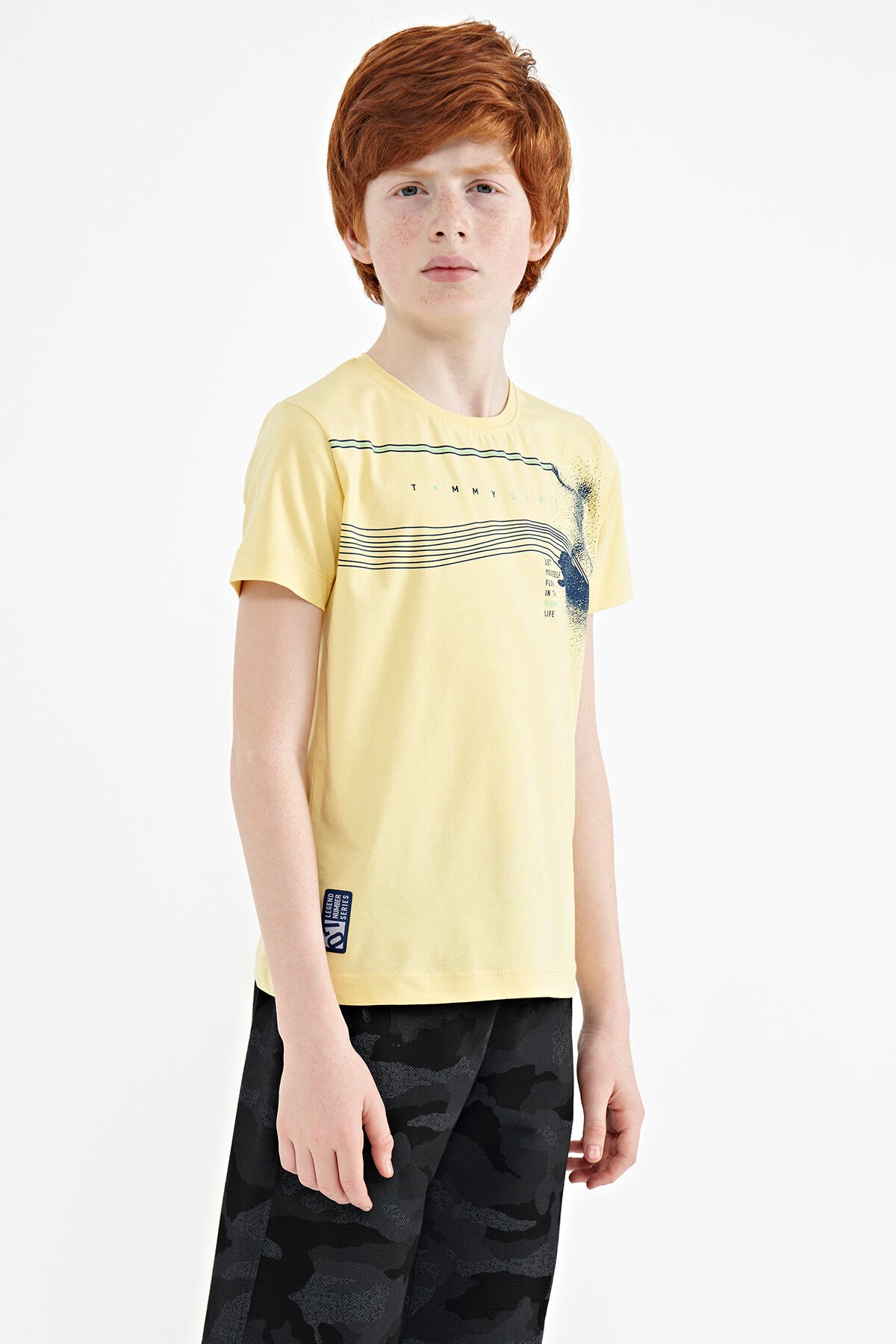 Sarı Baskı Detaylı Standart Kalıp O Yaka Erkek Çocuk T-Shirt - 11133