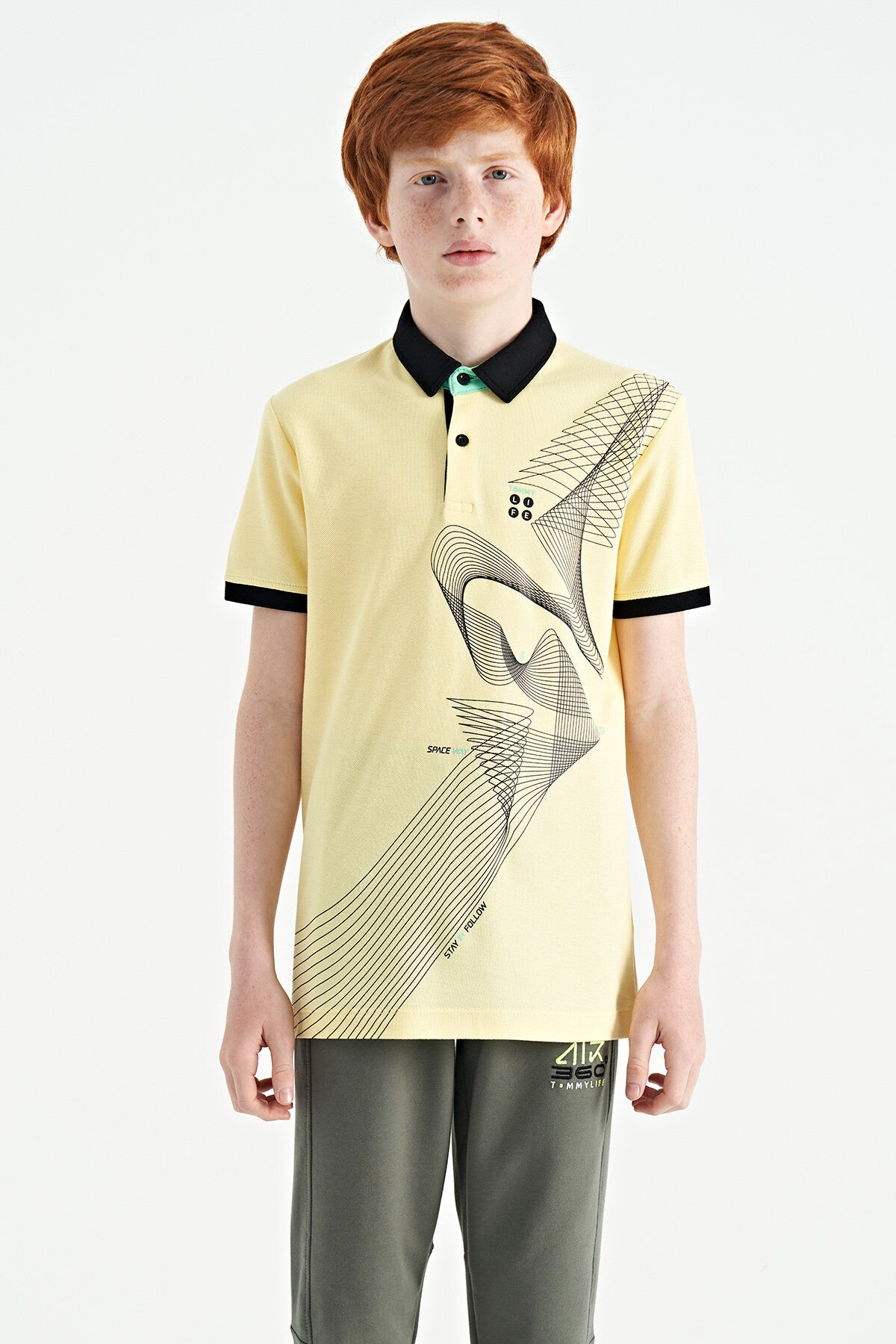 Sarı Baskı Detaylı Standart Kalıp Polo Yaka Erkek Çocuk T-Shirt - 11164