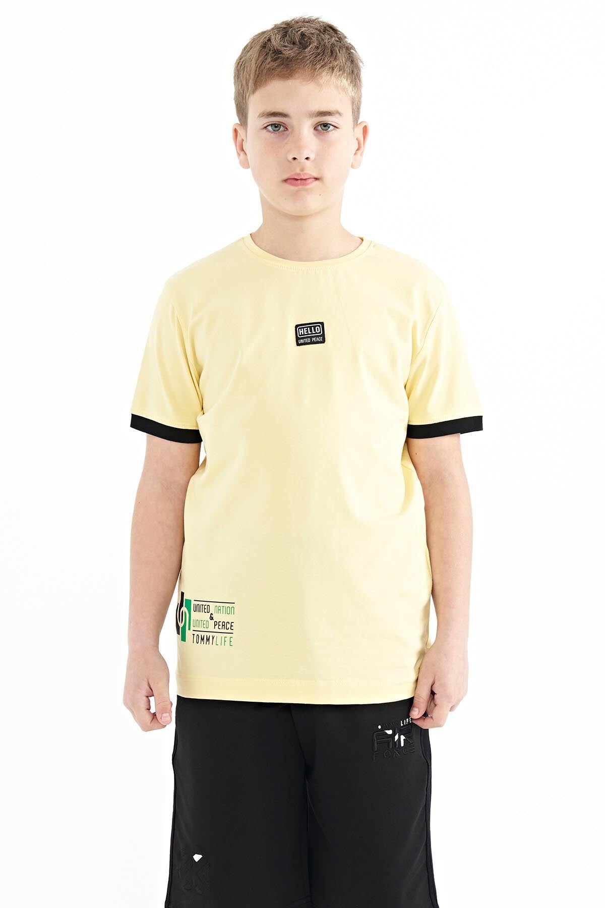 Sarı Baskılı Standart Kalıp O Yaka Erkek Çocuk T-Shirt - 11097