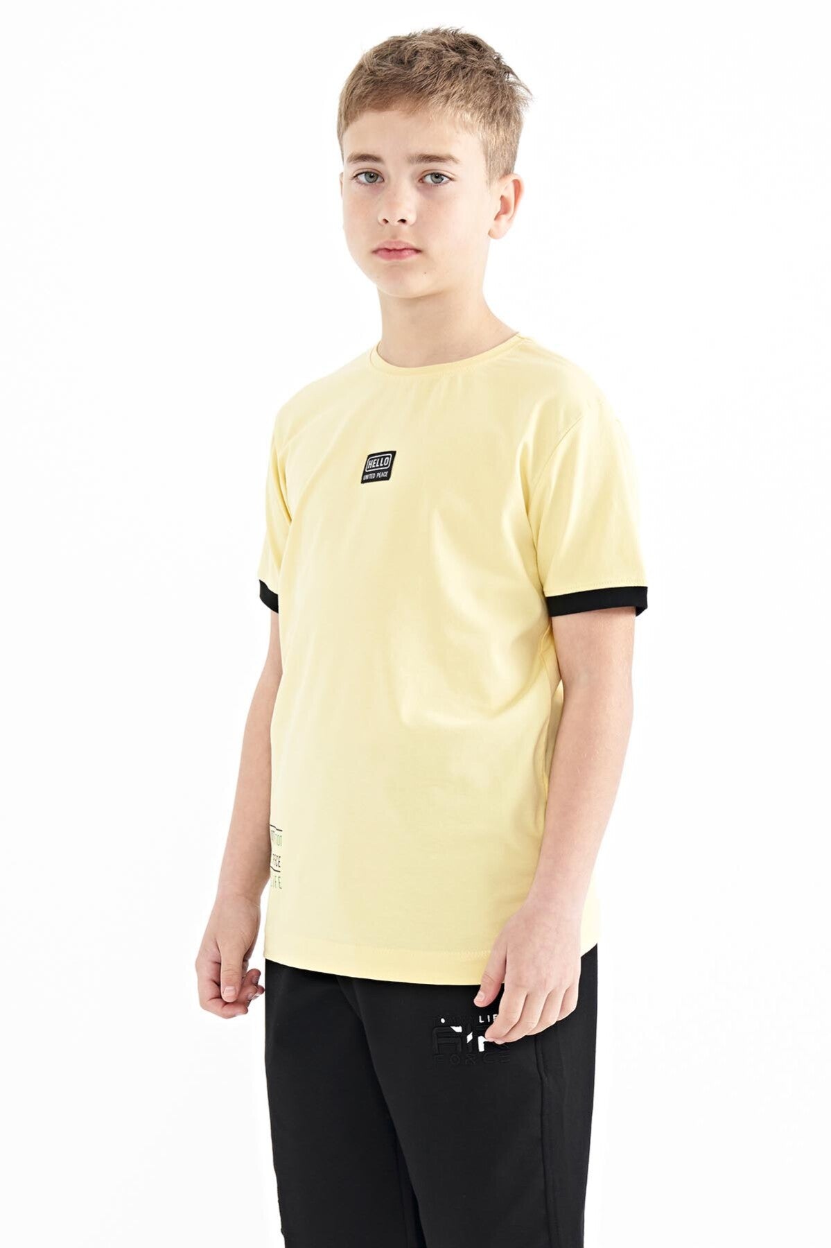 Sarı Baskılı Standart Kalıp O Yaka Erkek Çocuk T-Shirt - 11097