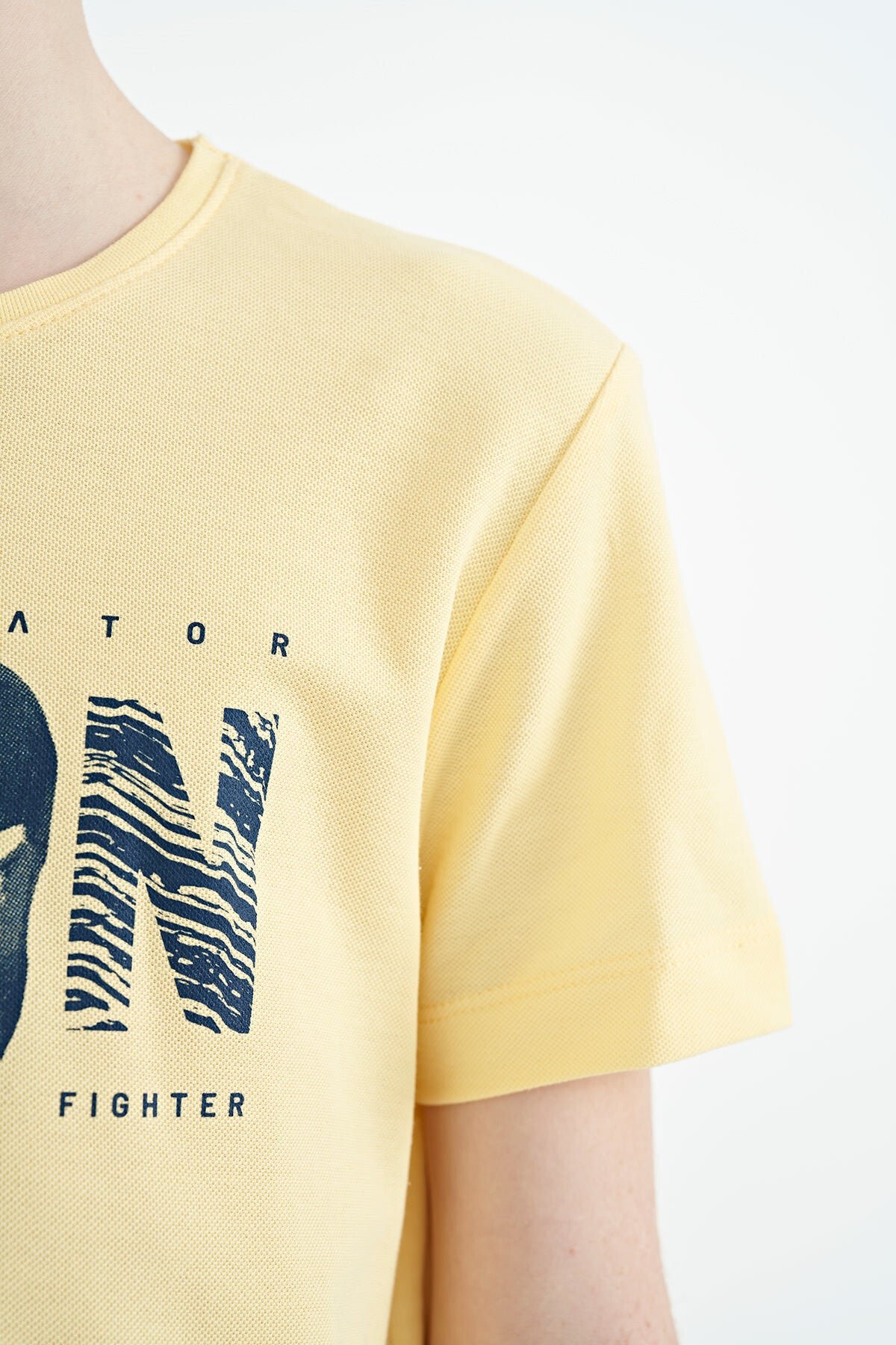 Sarı Ön Yazı Nakışlı O Yaka Standart Kalıp Erkek Çocuk T-Shirt - 11118