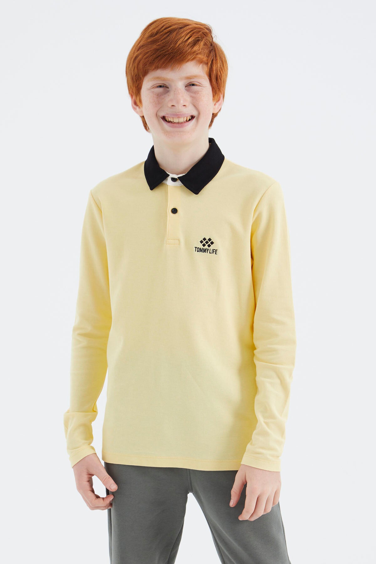 Sarı Polo Yaka Basic Erkek Çocuk T-Shirt - 11171