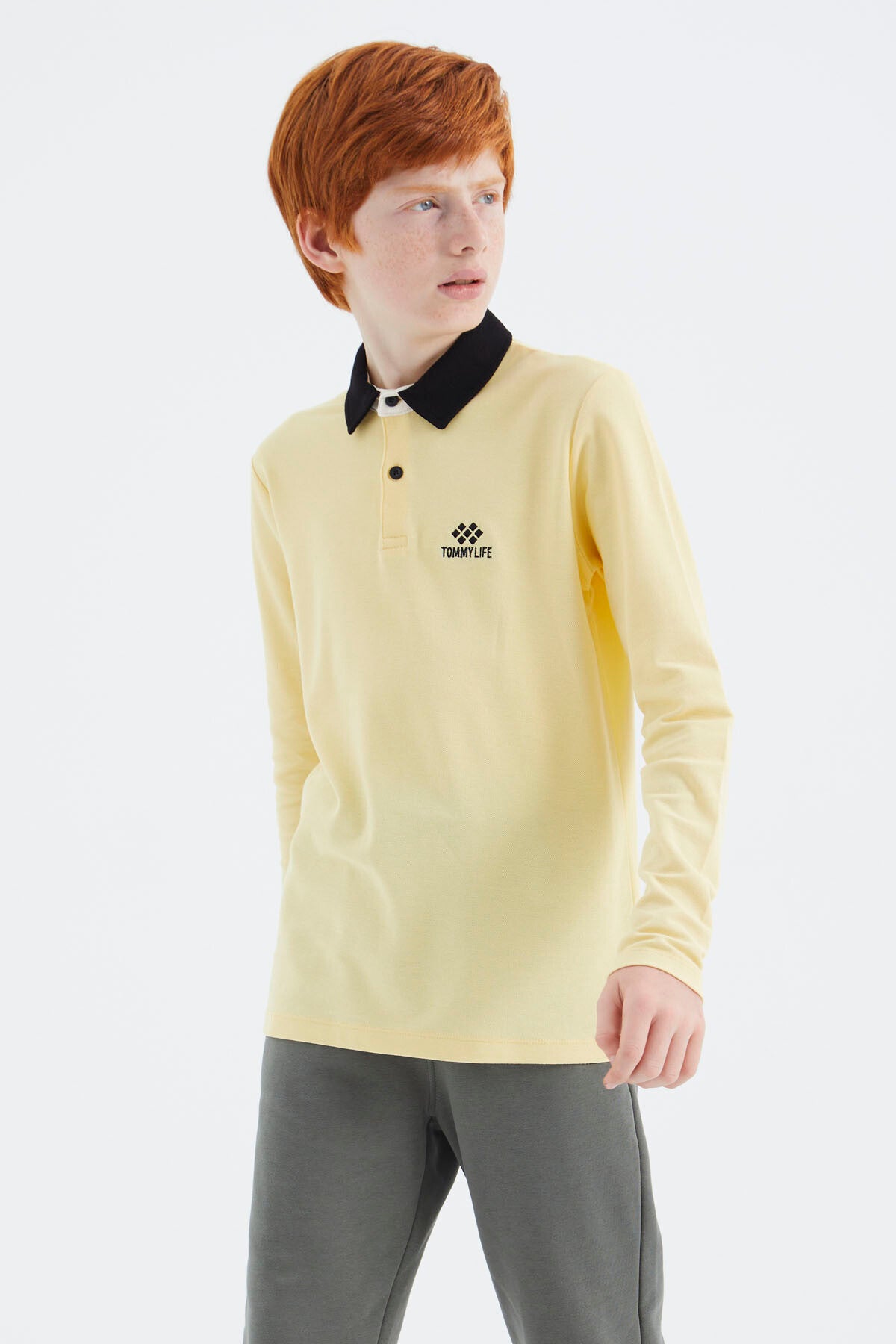 Sarı Polo Yaka Basic Erkek Çocuk T-Shirt - 11171
