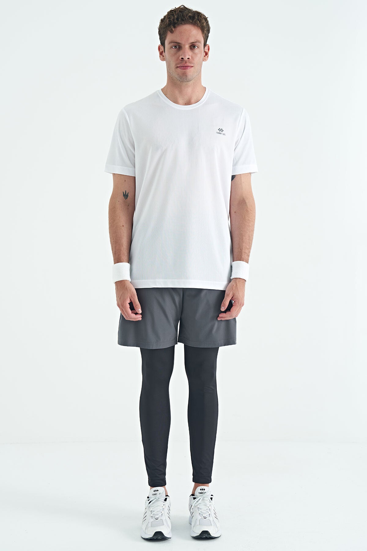 Siyah Arka Bilek Baskı Detaylı Yüksek Bel Slim Fit Aktif Spor Erkek Tayt - 84988