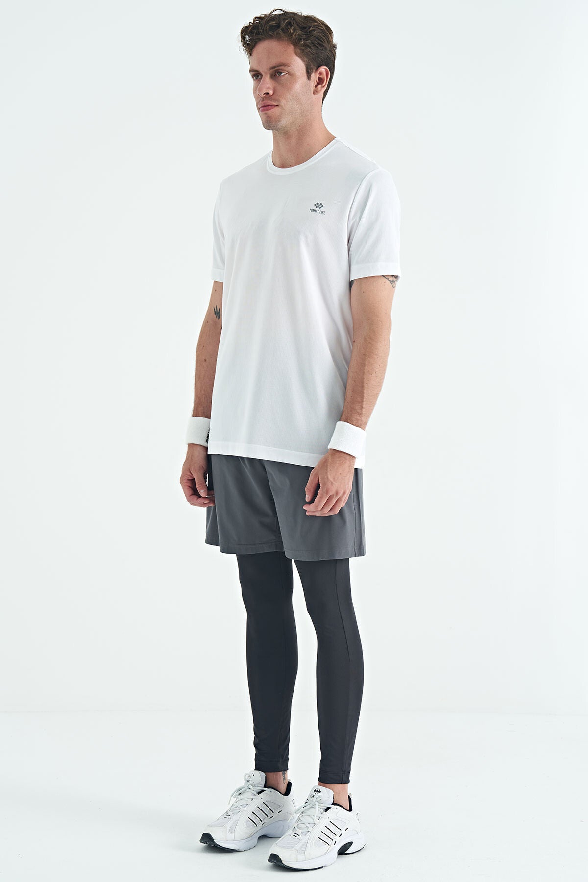 Siyah Arka Bilek Baskı Detaylı Yüksek Bel Slim Fit Aktif Spor Erkek Tayt - 84988