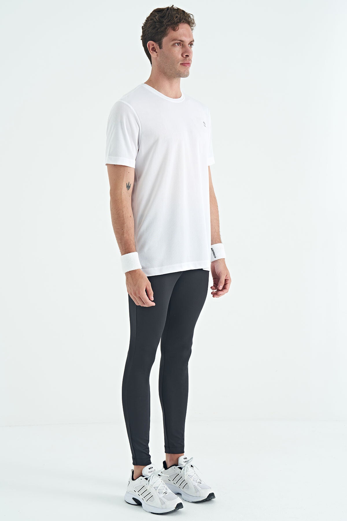 Siyah Arka Bilek Baskı Detaylı Yüksek Bel Slim Fit Aktif Spor Erkek Tayt - 84988