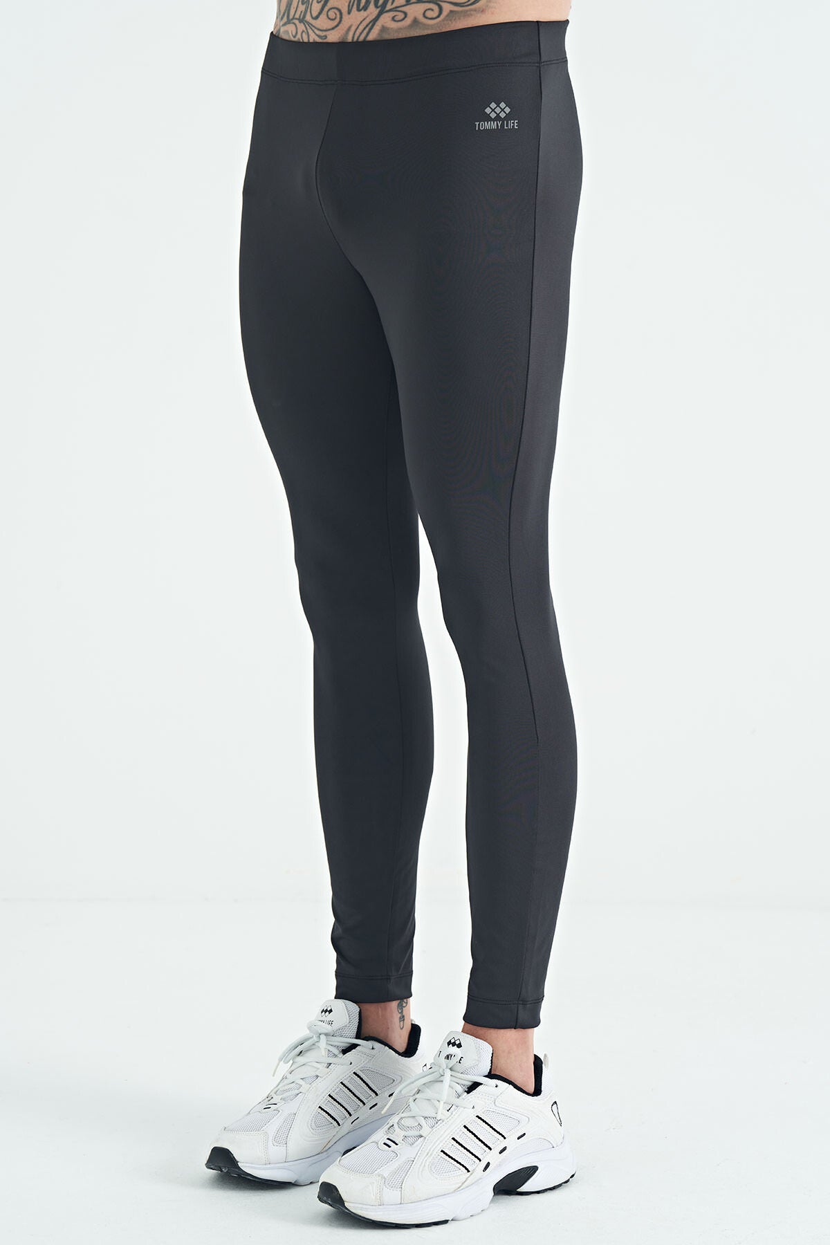 Siyah Arka Bilek Baskı Detaylı Yüksek Bel Slim Fit Aktif Spor Erkek Tayt - 84988