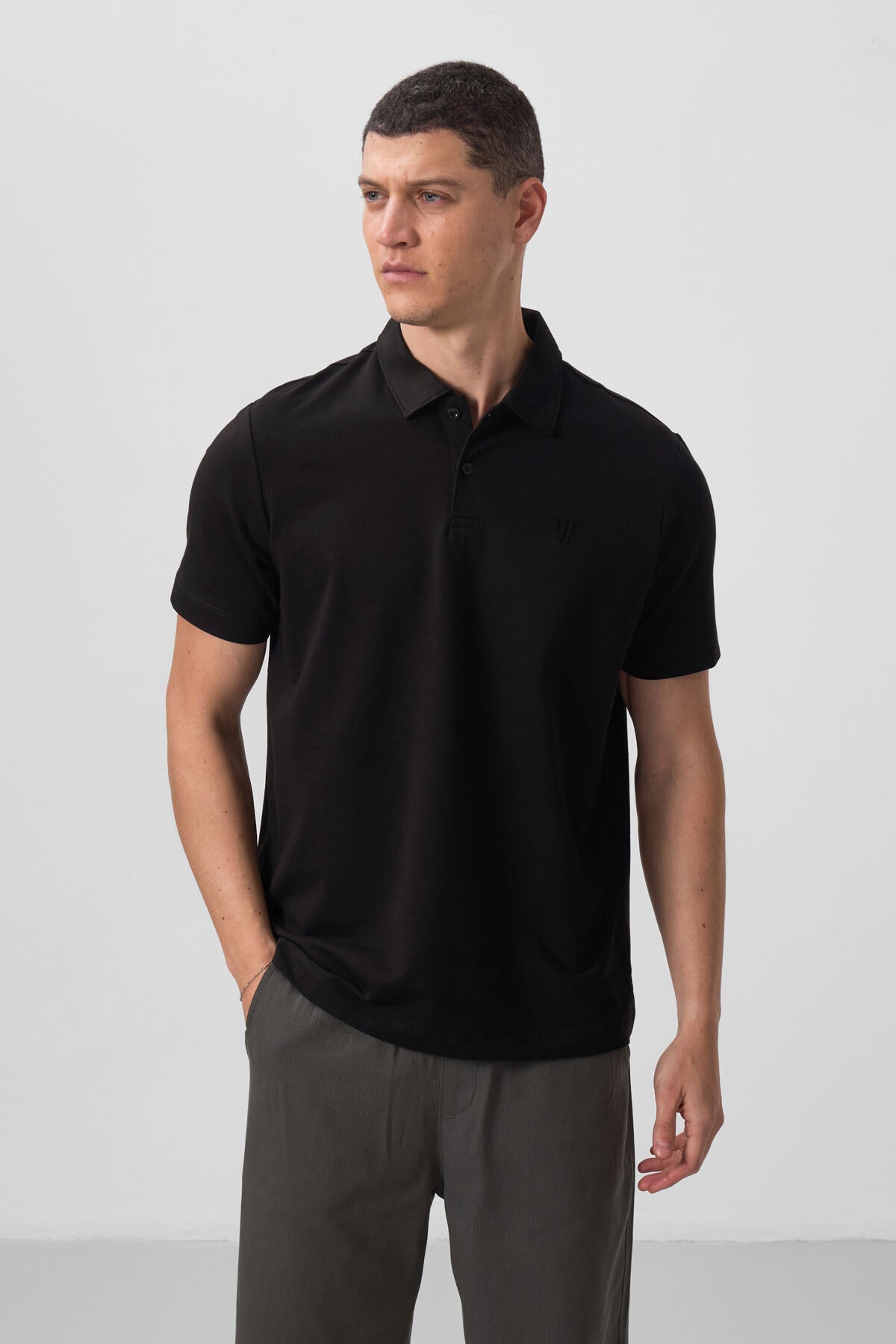 Siyah Standart Kalıp Basic Polo Yaka Erkek T-Shirt - 87768