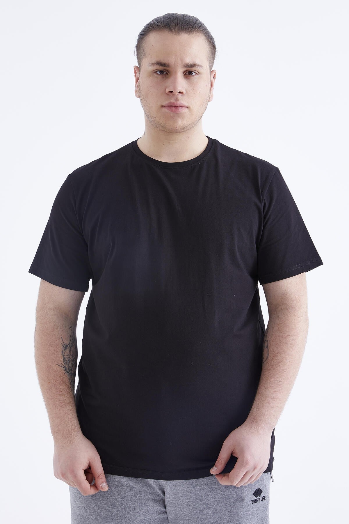 Siyah Basic Kısa Kol O Yaka Büyük Beden Erkek T-Shirt - 88072