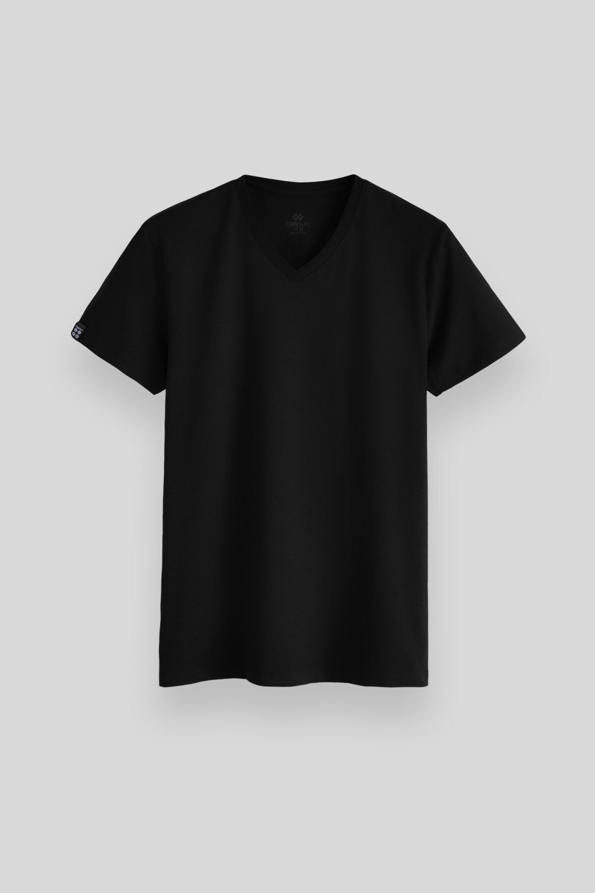 Siyah Basic Kısa Kol Standart Kalıp V Yaka Erkek T-Shirt - 87912