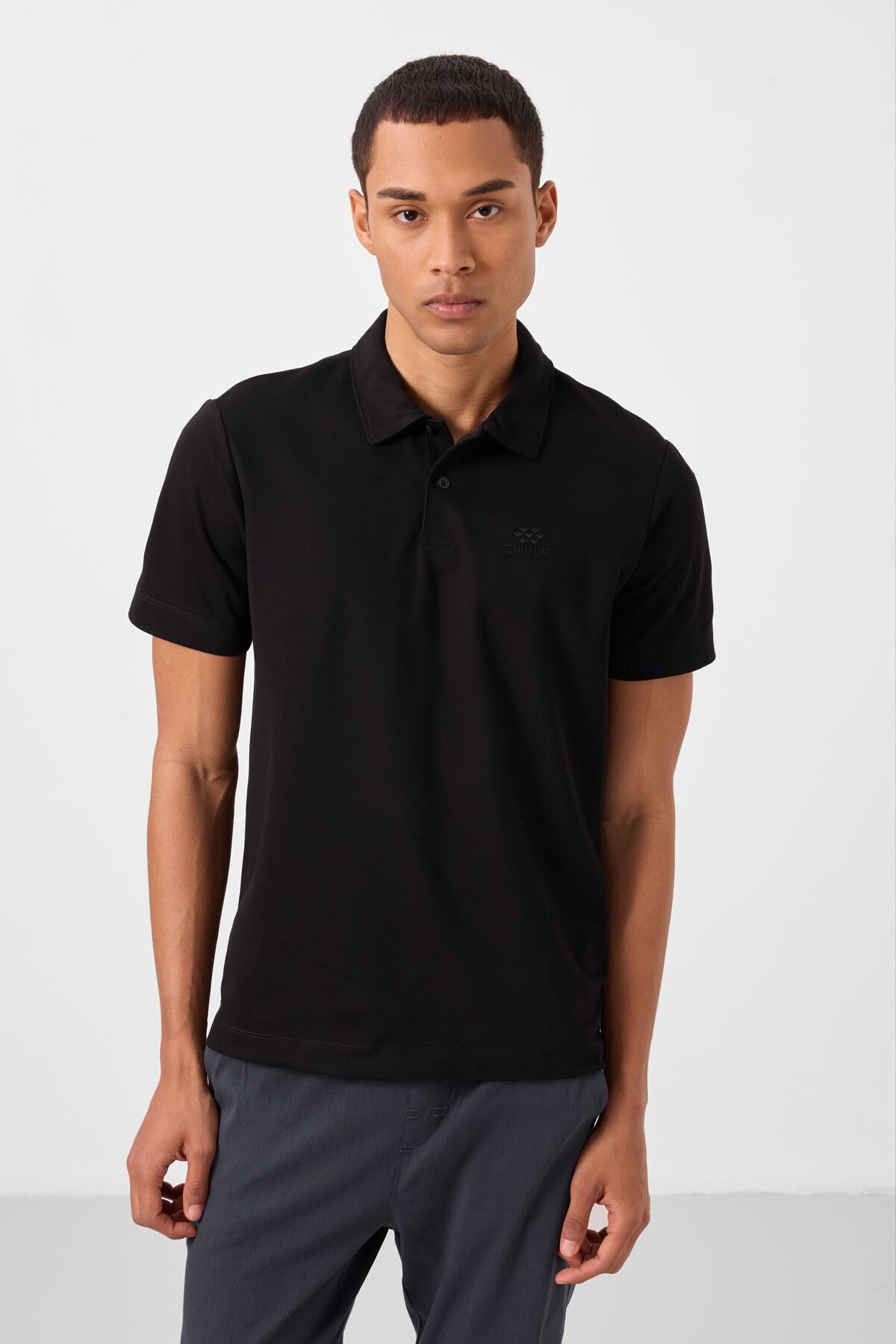 Siyah Standart Kalıp Basic Polo Yaka Erkek T-Shirt - 87748
