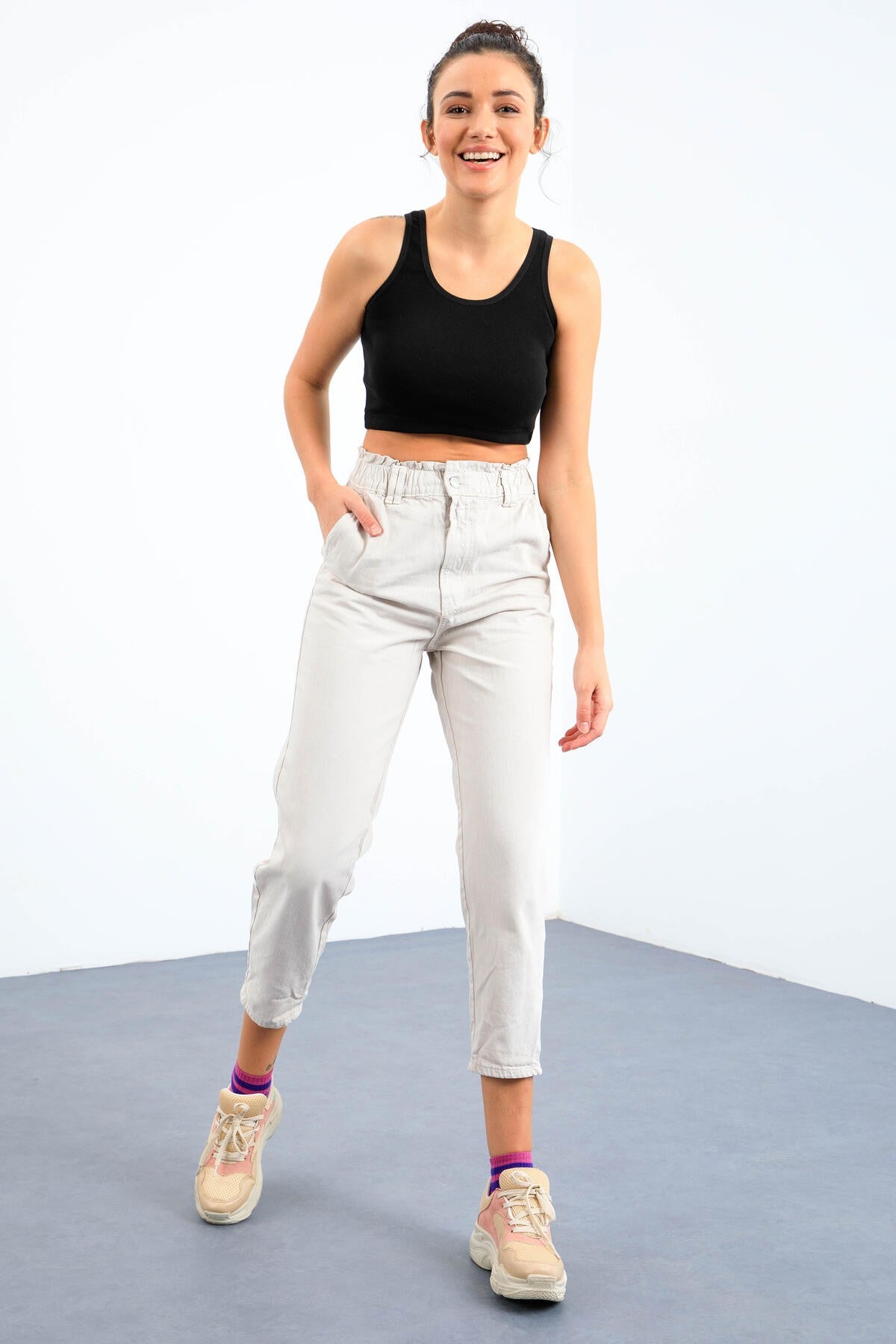 Siyah Basic Sıfır Kol Dar Kalıp U Yaka Kadın Crop Top Atlet - 97162