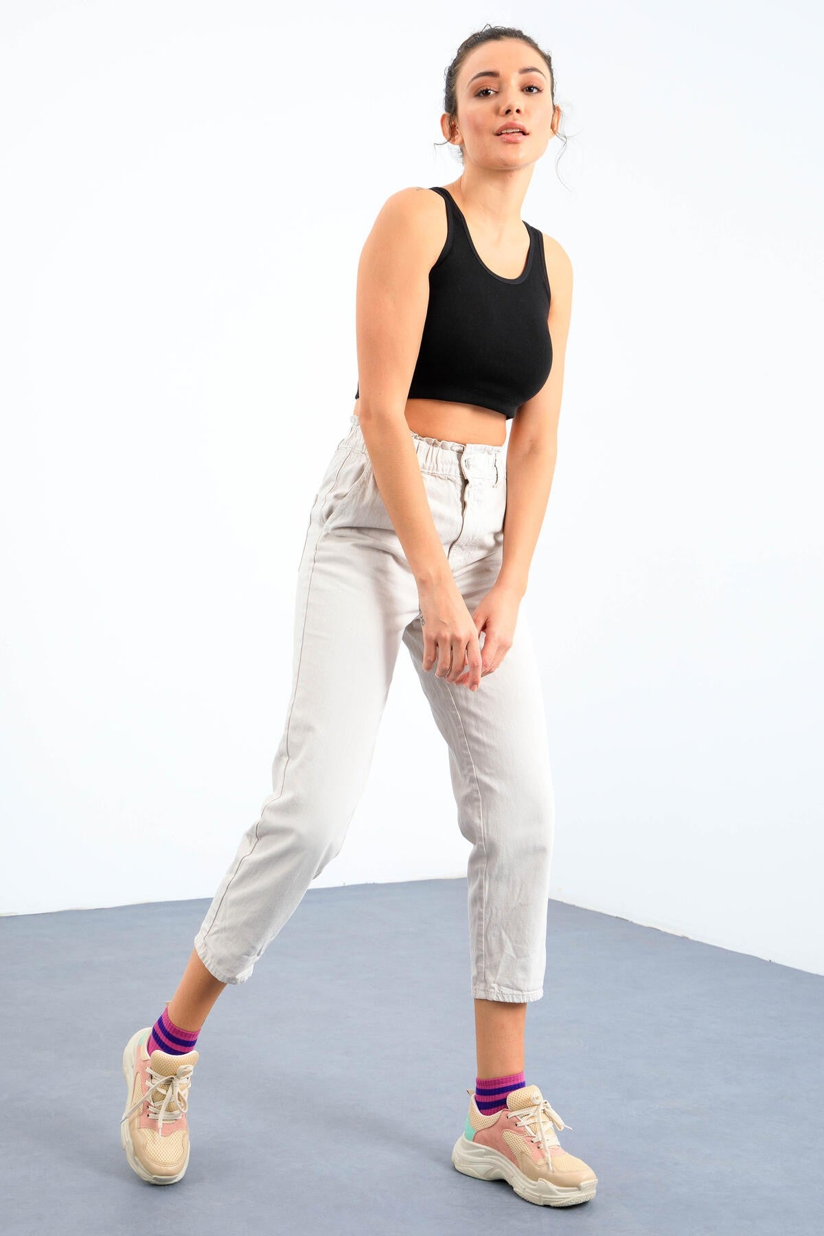 Siyah Basic Sıfır Kol Dar Kalıp U Yaka Kadın Crop Top Atlet - 97162