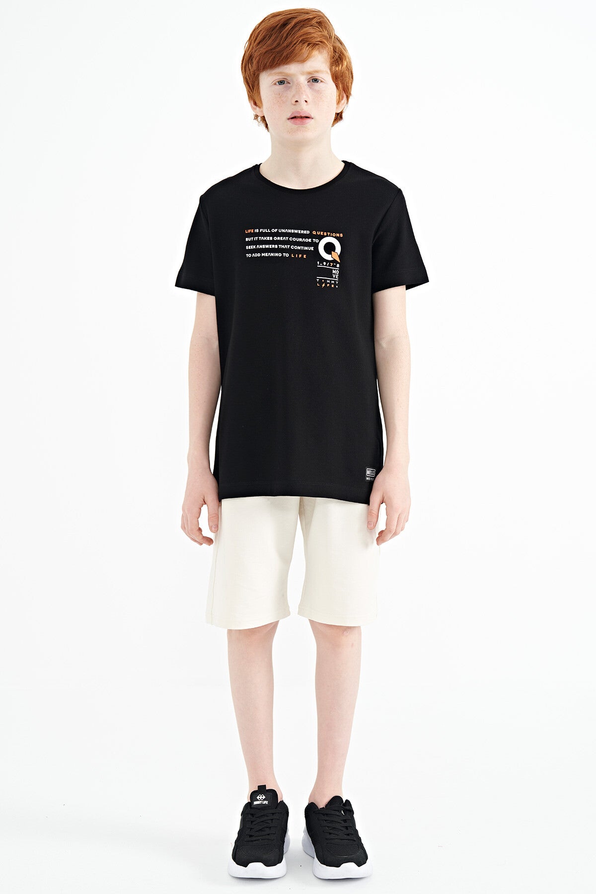 Siyah Baskı Detaylı O Yaka Standart Kalıp Erkek Çocuk T-Shirt - 11145