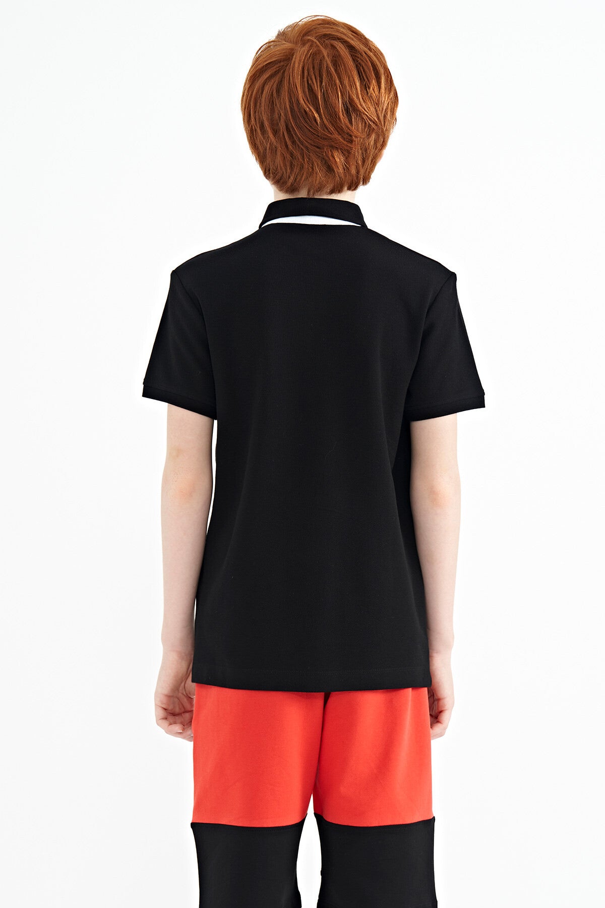 Siyah Baskı Detaylı Standart Kalıp Polo Yaka Erkek Çocuk T-Shirt - 11154