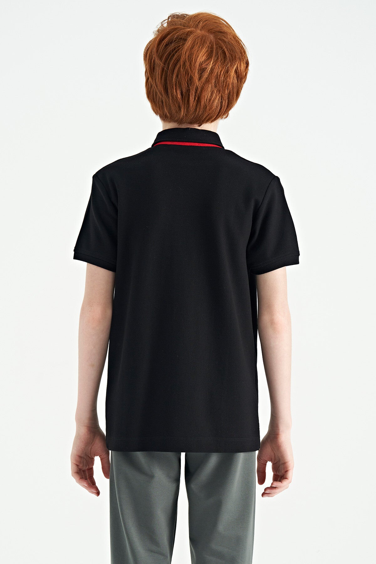 Siyah Baskı Detaylı Standart Kalıp Polo Yaka Erkek Çocuk T-Shirt - 11164