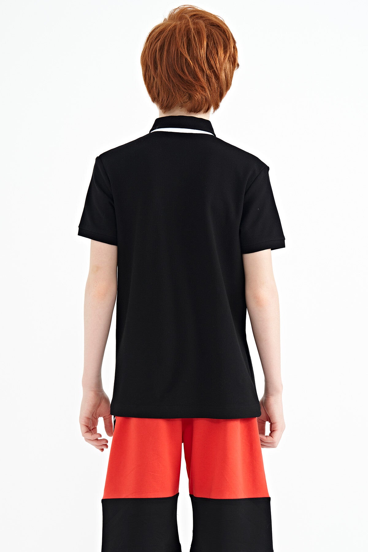 Siyah Baskılı Cep Detaylı Standart Kalıp Polo Yaka Erkek Çocuk T-Shirt - 11144