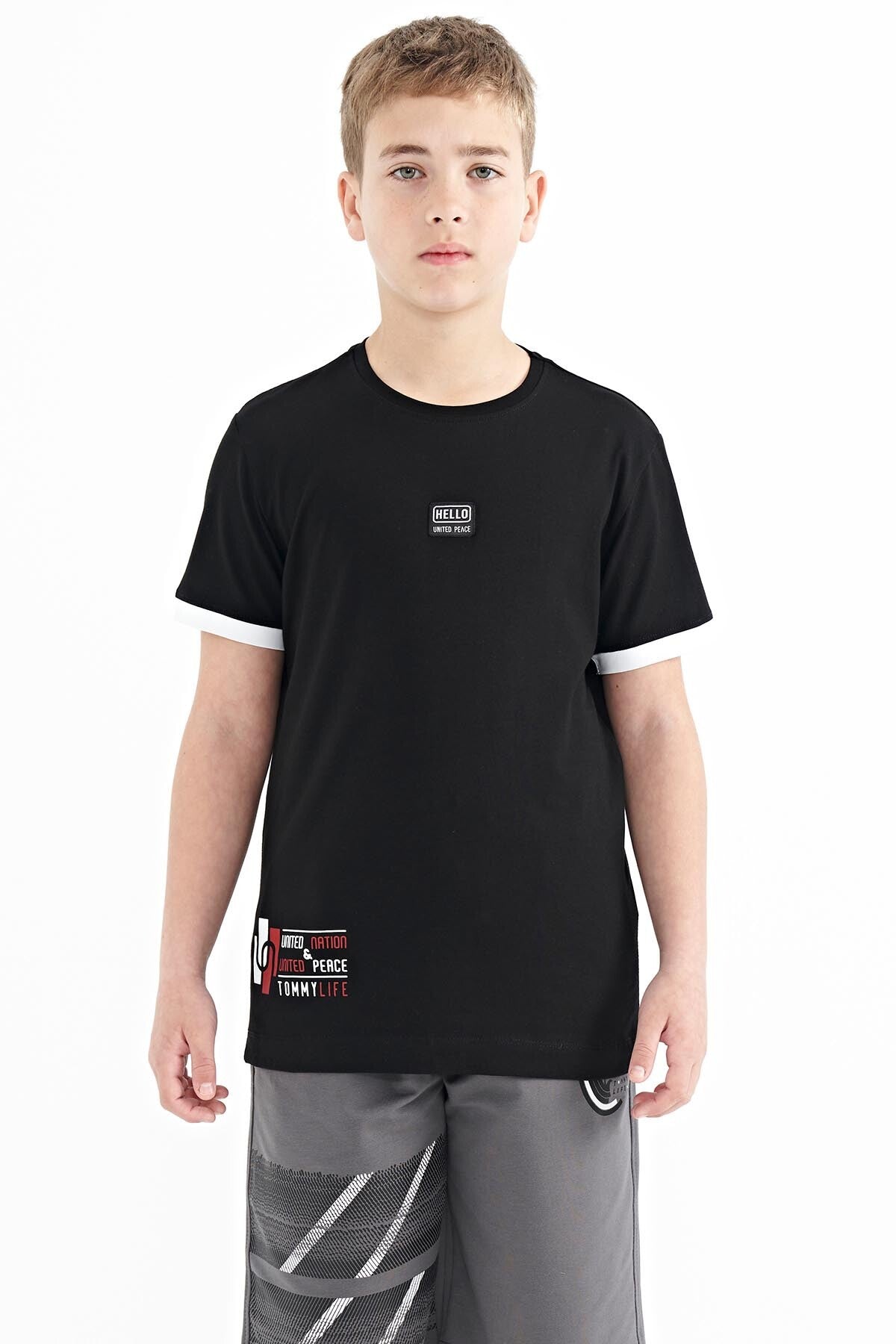 Siyah Baskılı Standart Kalıp O Yaka Erkek Çocuk T-Shirt - 11097