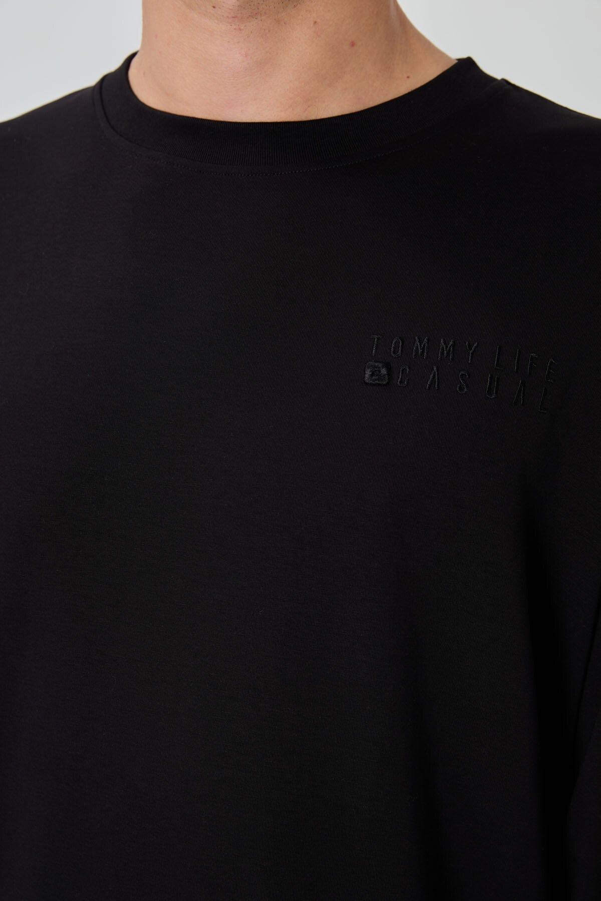 Siyah Casual O Yaka Lastik Paça Pamuklu Erkek Oversize Eşofman Takımı - 85120