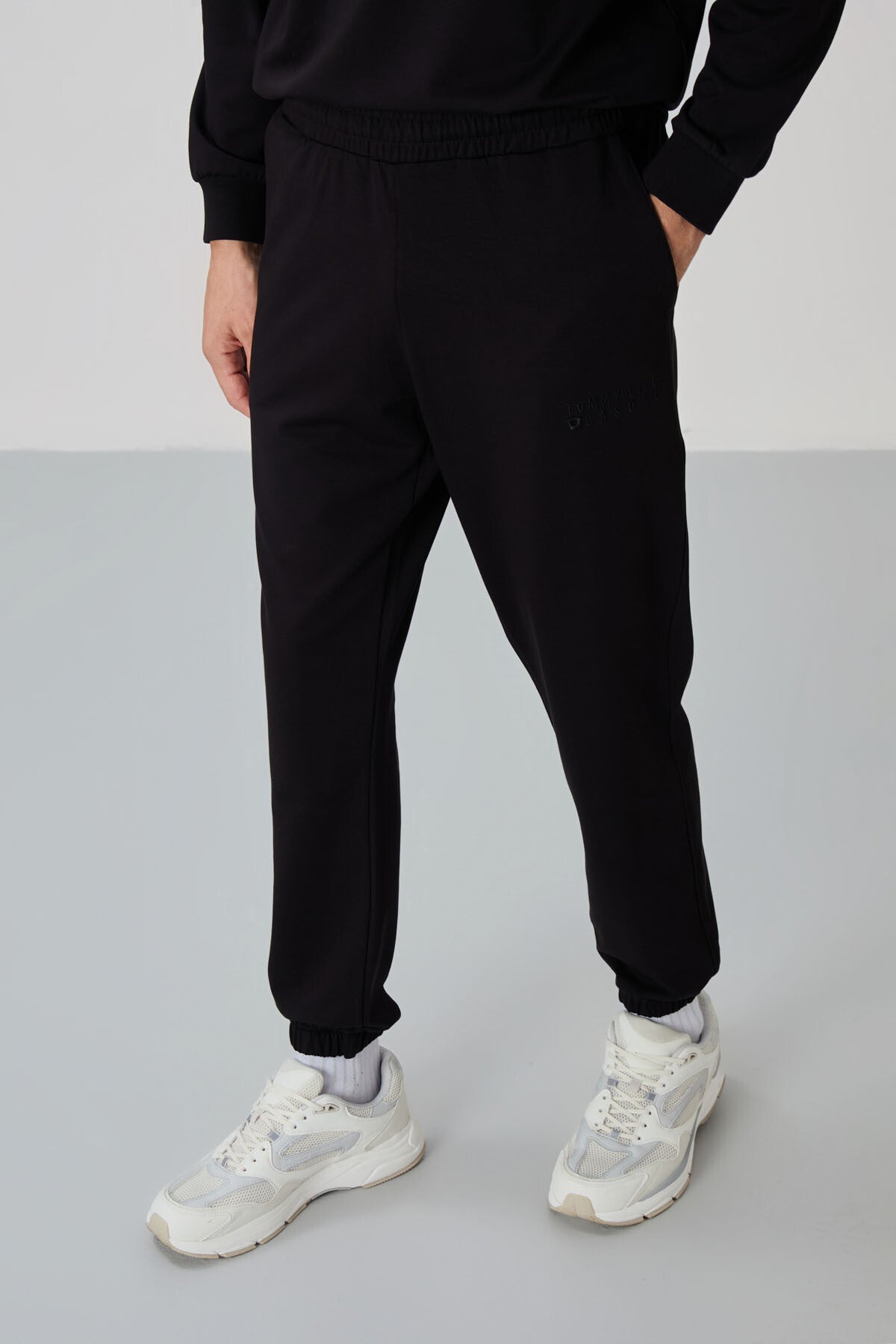 Siyah Casual O Yaka Lastik Paça Pamuklu Erkek Oversize Eşofman Takımı - 85120