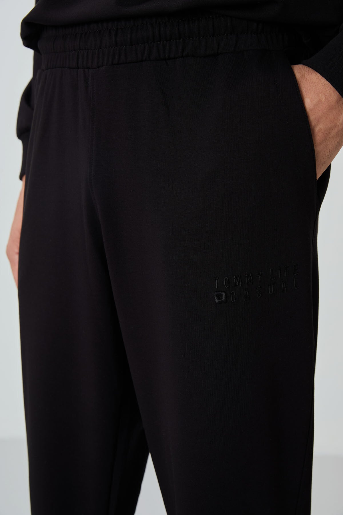 Siyah Casual O Yaka Lastik Paça Pamuklu Erkek Oversize Eşofman Takımı - 85120