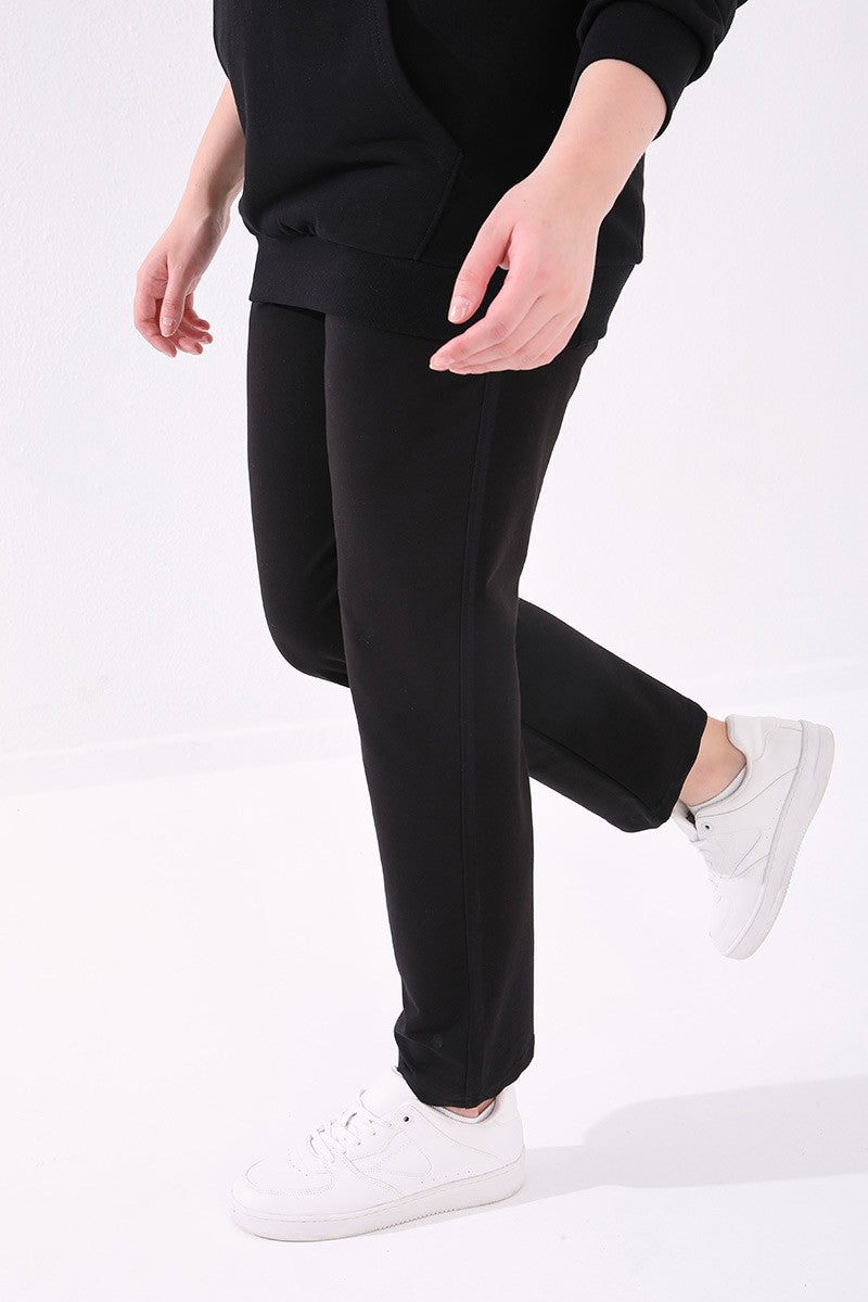 Siyah Cepli Rahat Form Klasik Paça Kadın Büyük Beden Eşofman Alt - 94017