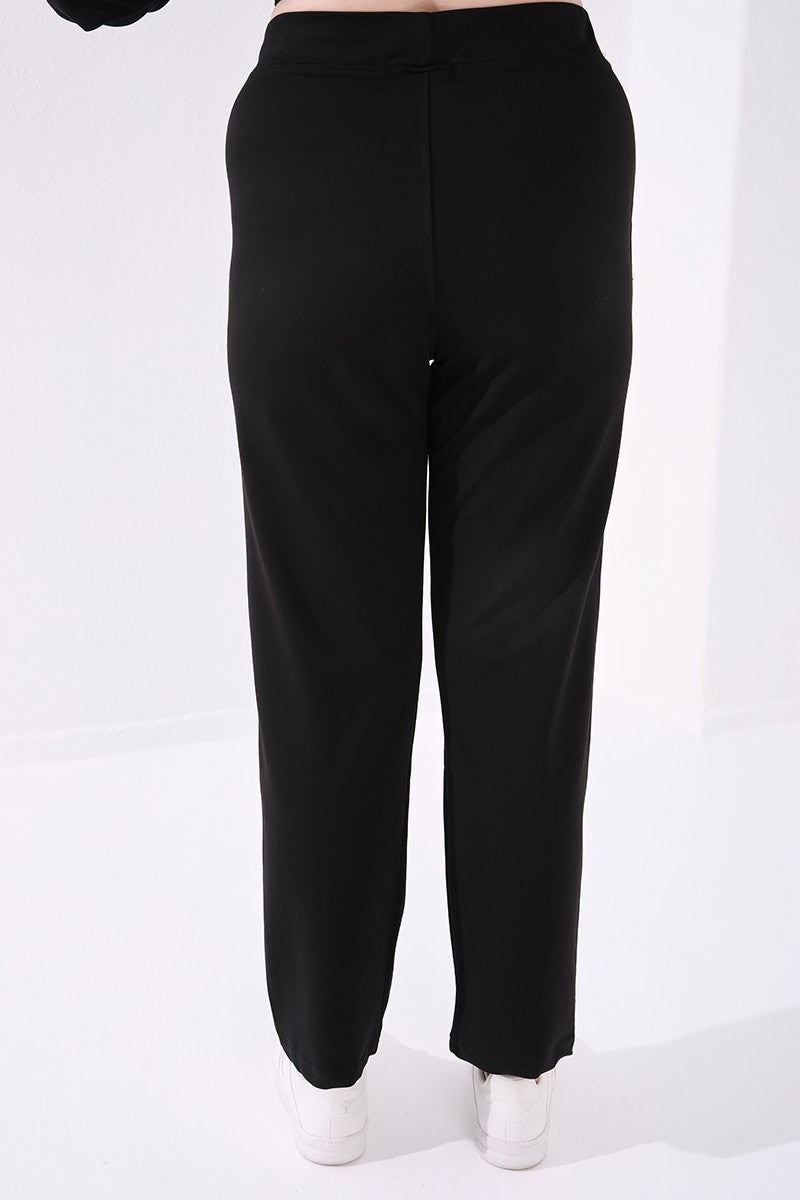 Siyah Cepli Rahat Form Klasik Paça Kadın Büyük Beden Eşofman Alt - 94017