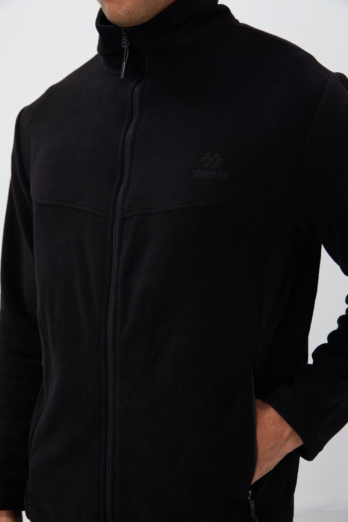 Siyah Dik Yaka Basic Fermuar Cepli Standart Kalıp Erkek Polar Eşofman Takımı - 85193