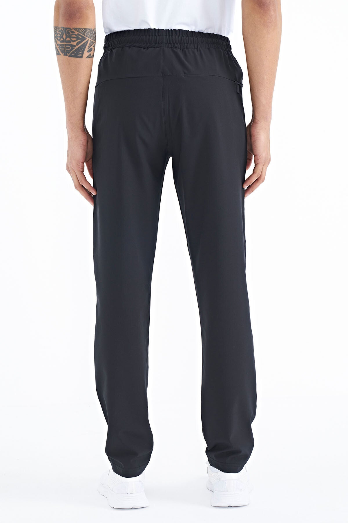 Siyah Erkek Fermuarlı Üç Cepli Standart Kalıp Klasik Paça Eşofman Alt - 84768